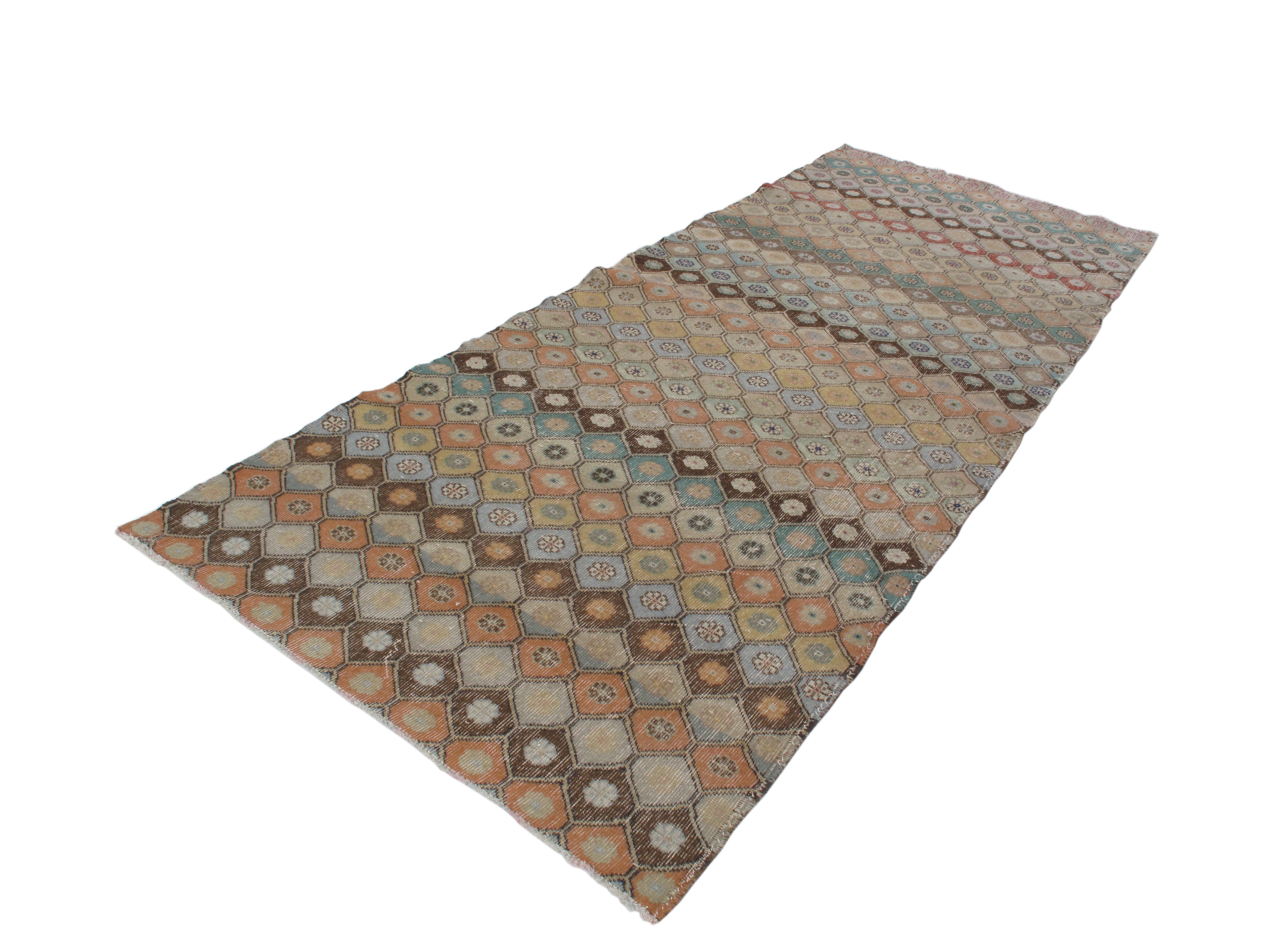 Vintage Multicolor Diamond Flatweave Rug