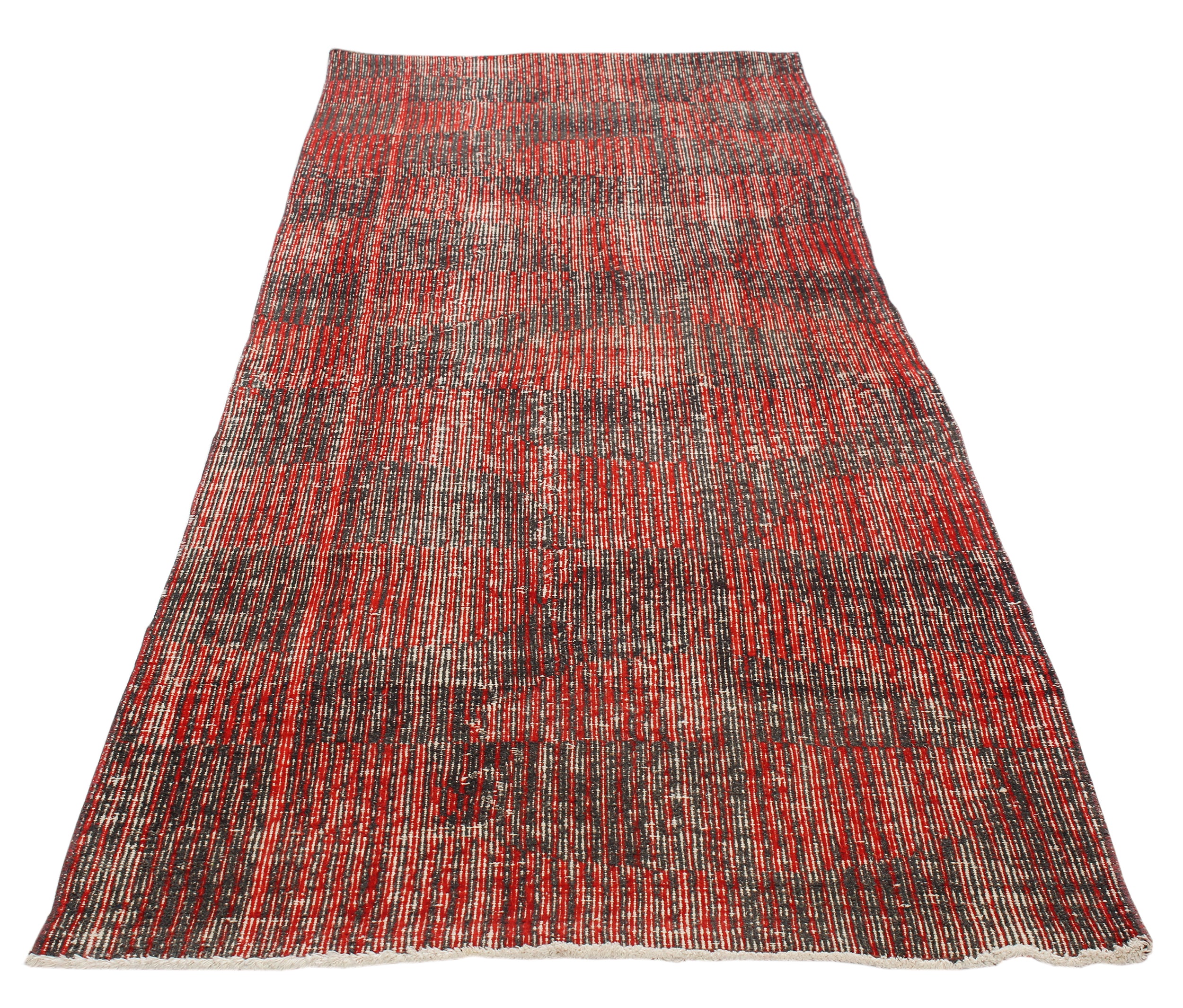 Vintage Red and Charcoal Abstract Flatweave Rug