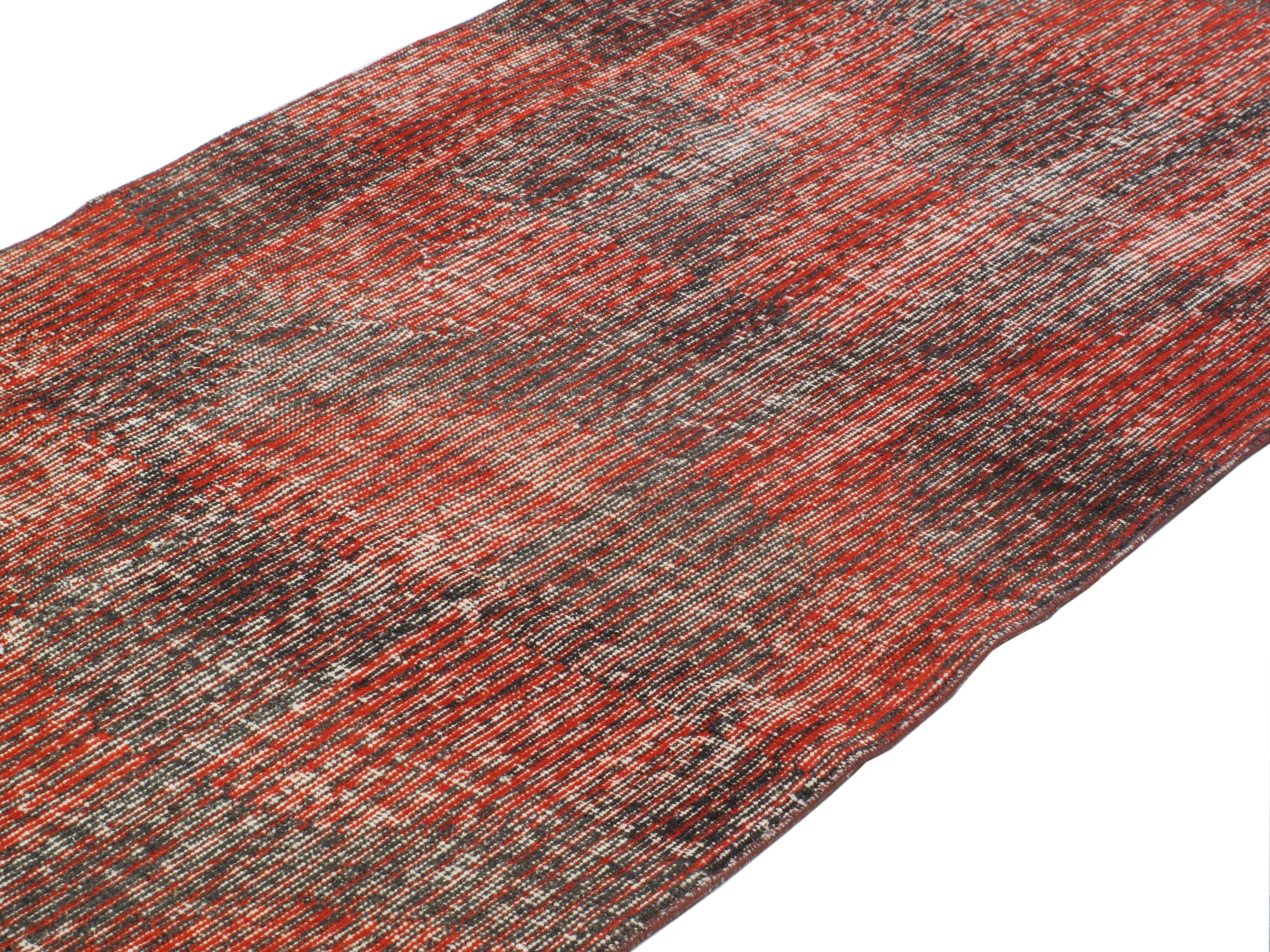 Vintage Red and Charcoal Abstract Flatweave Rug