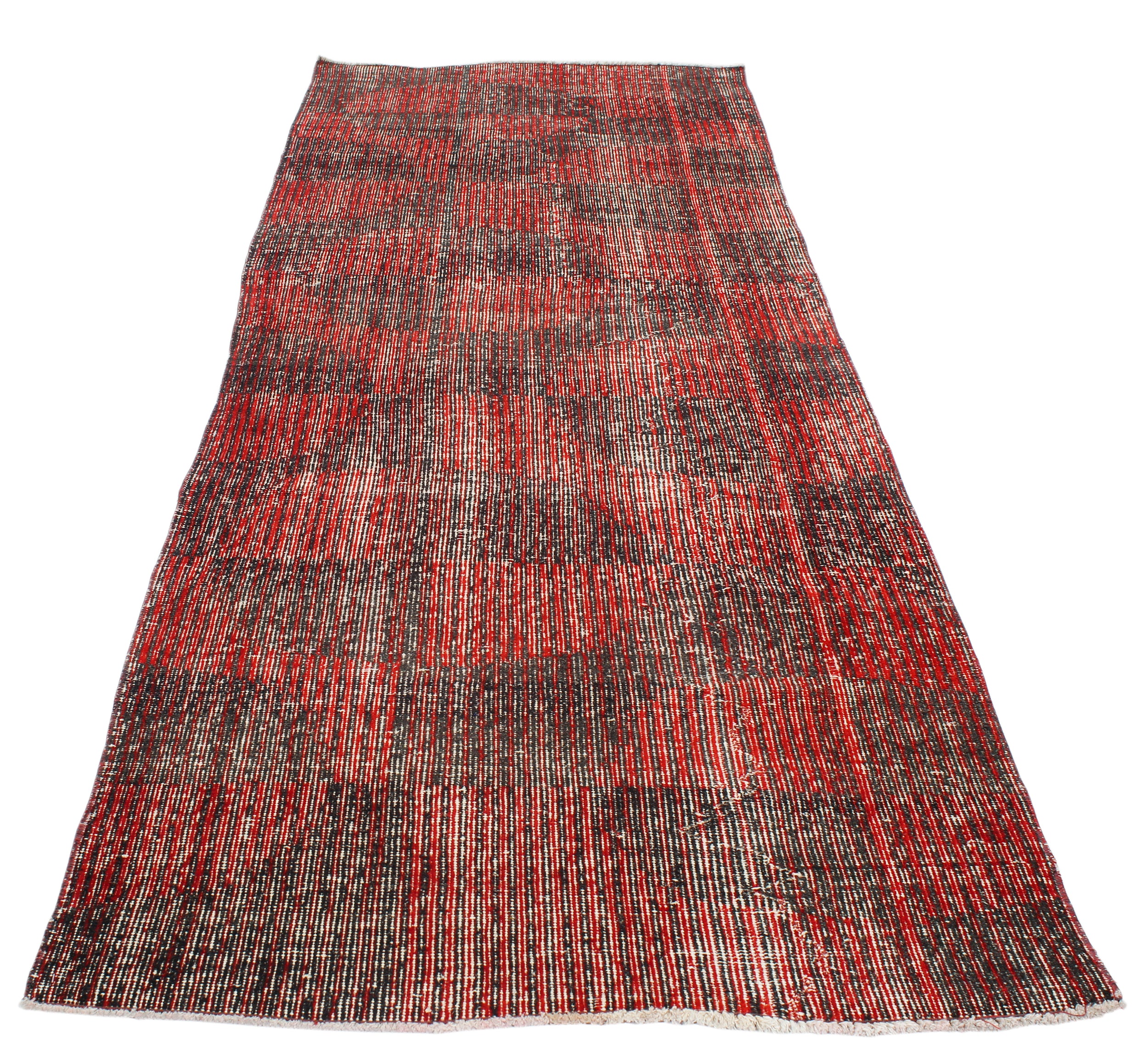 Vintage Red and Charcoal Abstract Flatweave Rug