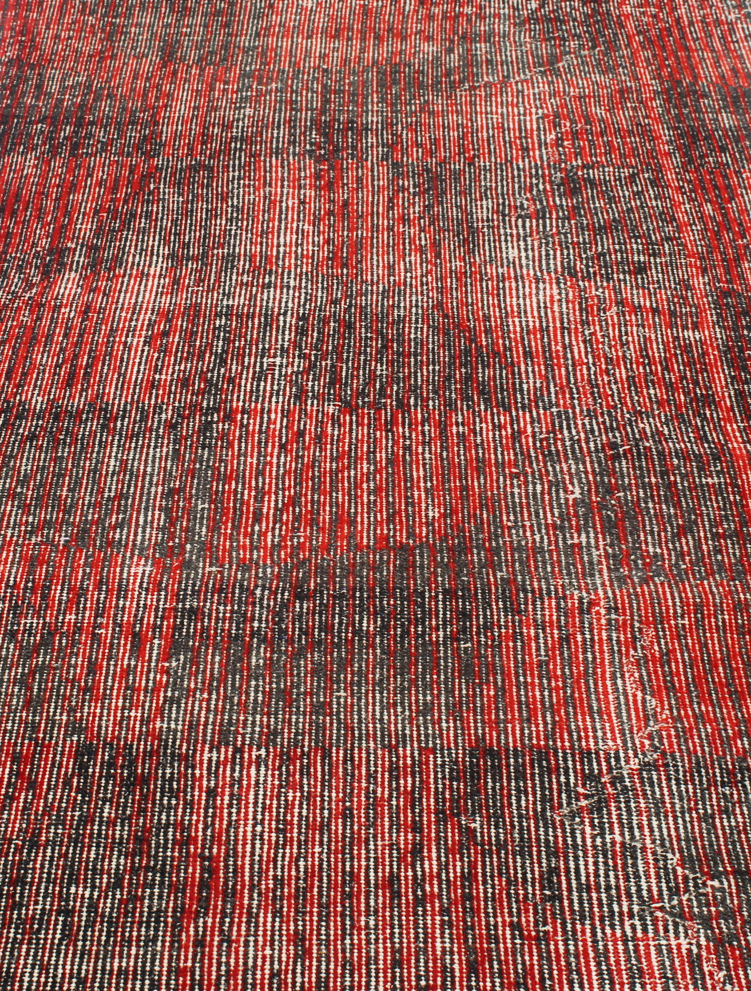 Vintage Red and Charcoal Abstract Flatweave Rug