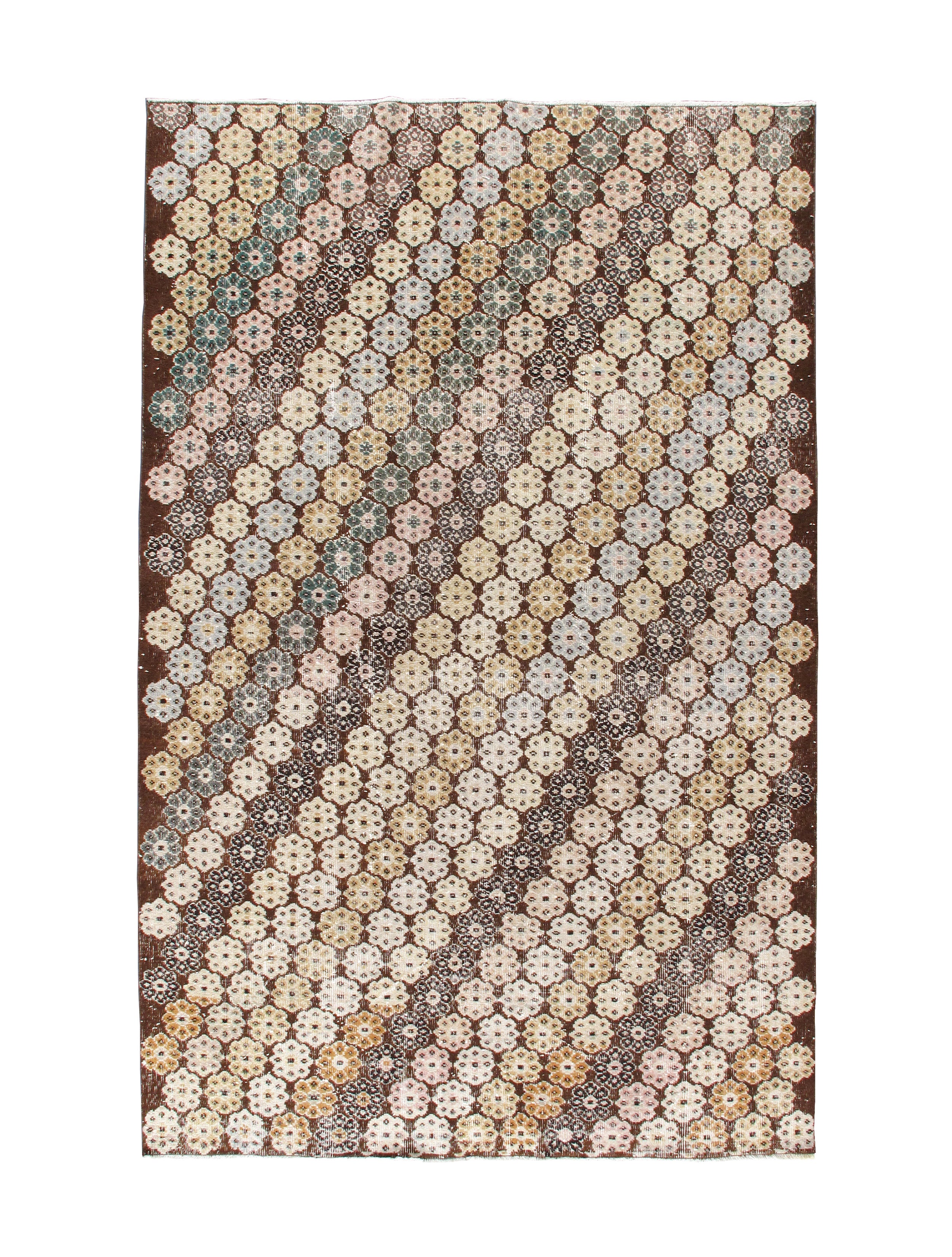 Vintage Floral Medallion Flatweave Rug in Soft Pastels
