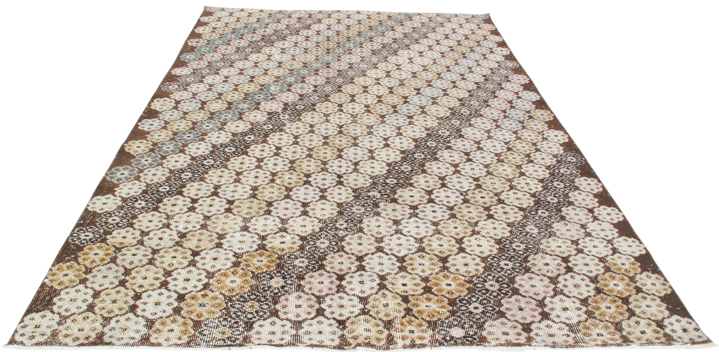 Vintage Floral Medallion Flatweave Rug in Soft Pastels