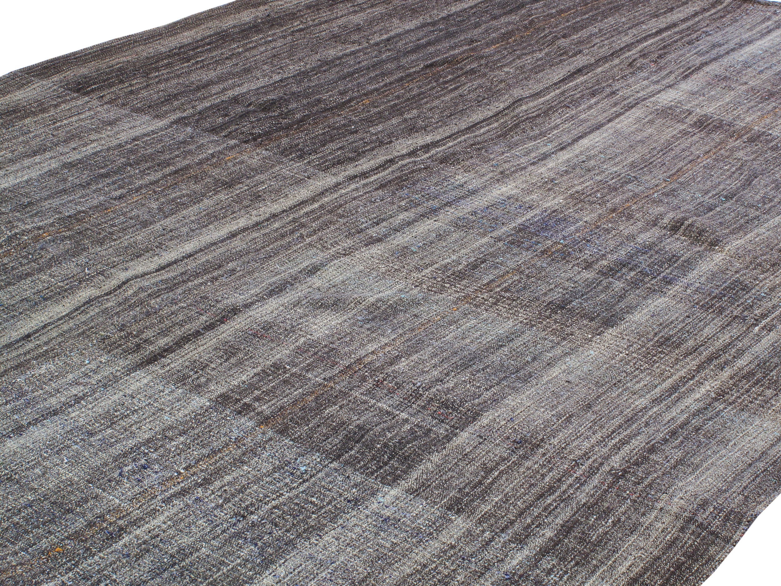 Vintage Minimalist Striped Flatweave Rug in Earthy Browns