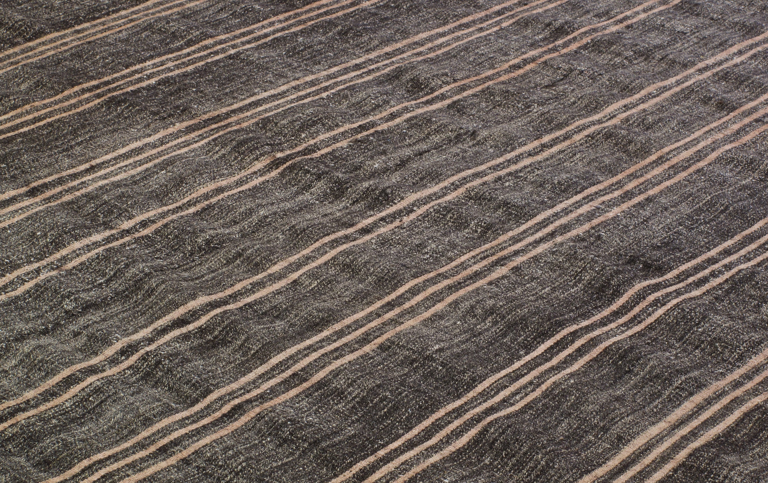 Vintage Brown Flatweave Rug with Terracotta Stripes