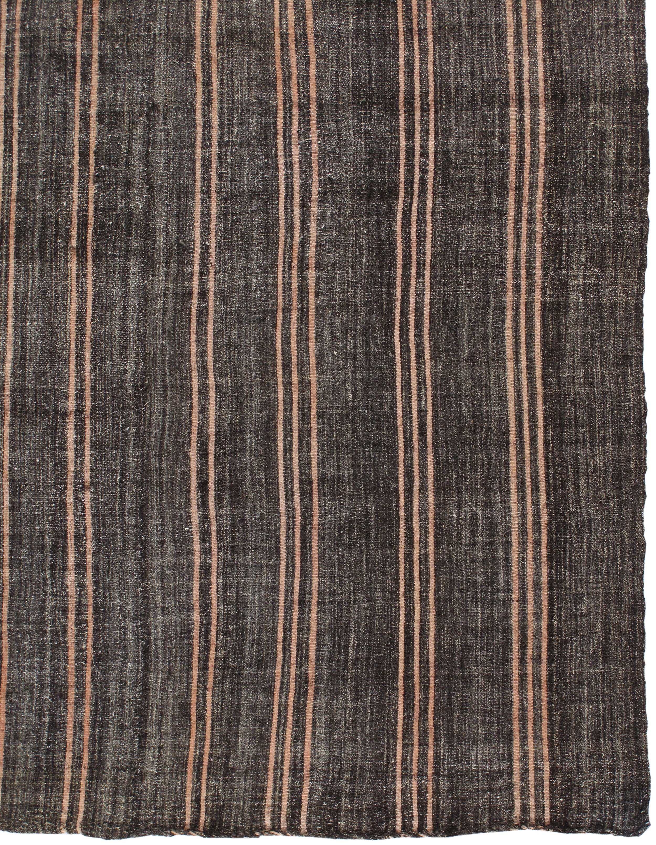 Vintage Brown Flatweave Rug with Terracotta Stripes