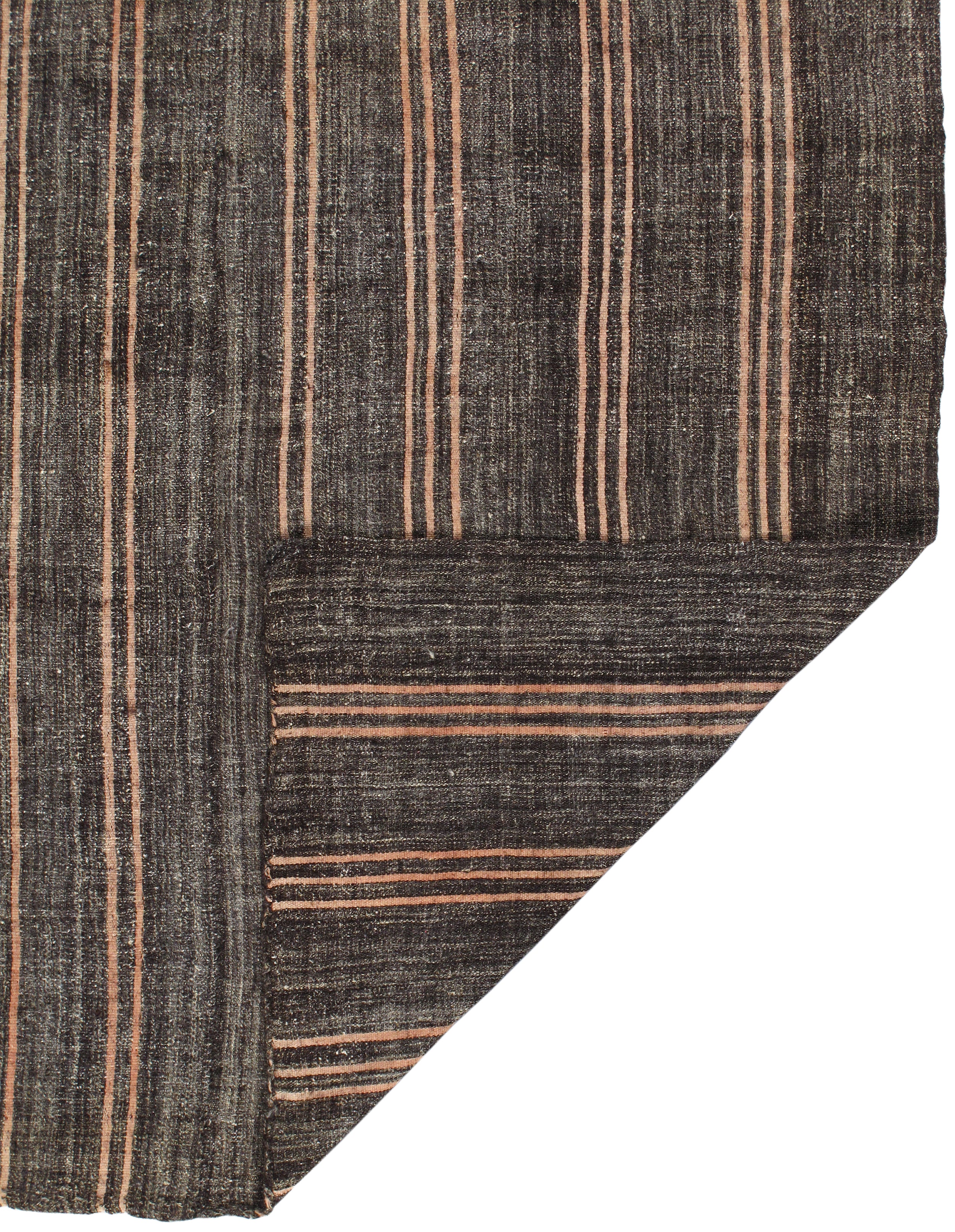 Vintage Brown Flatweave Rug with Terracotta Stripes