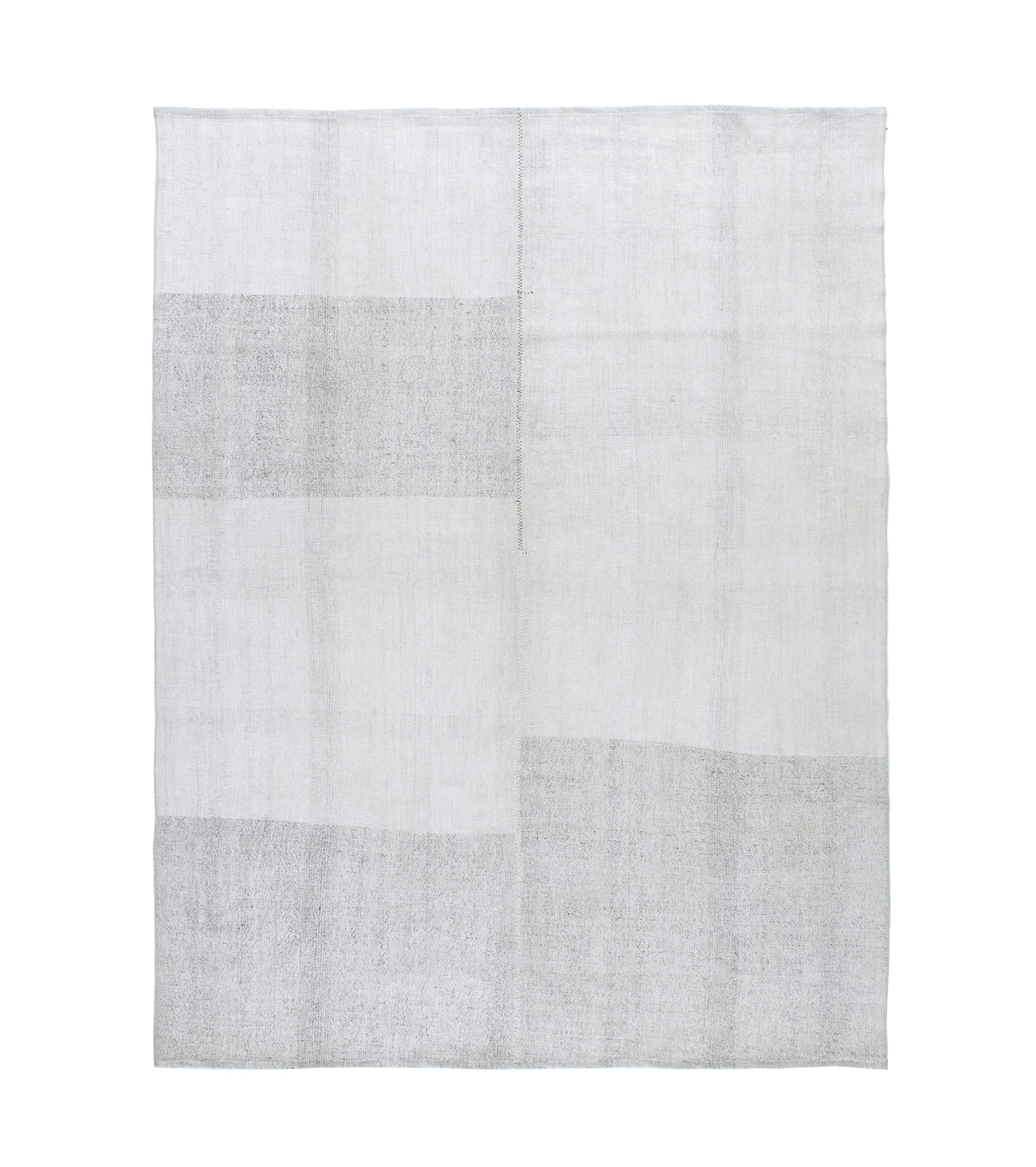 Contemporary Ivory Flatweave Rug with Subtle Geometric Blocks