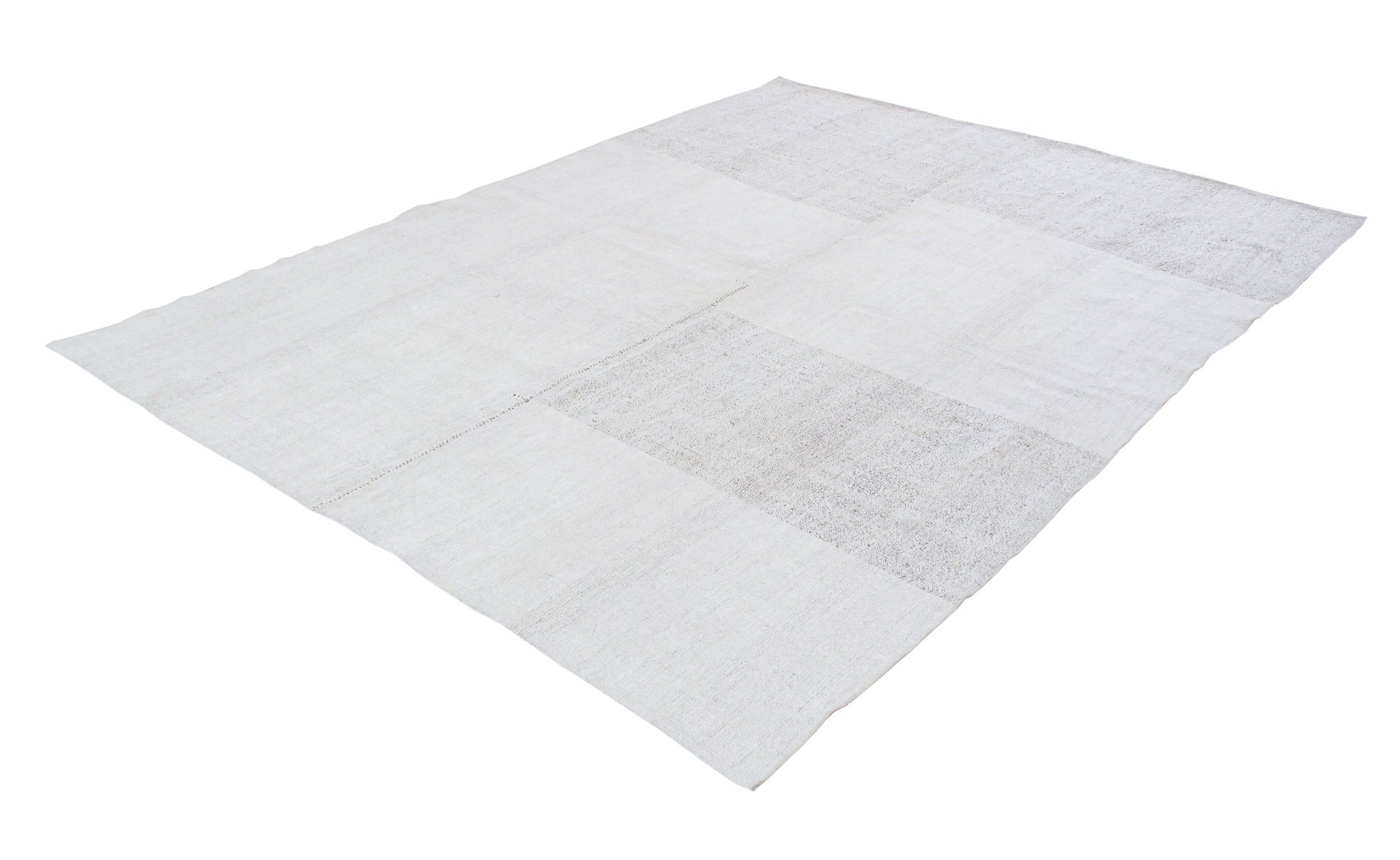 Contemporary Ivory Flatweave Rug with Subtle Geometric Blocks