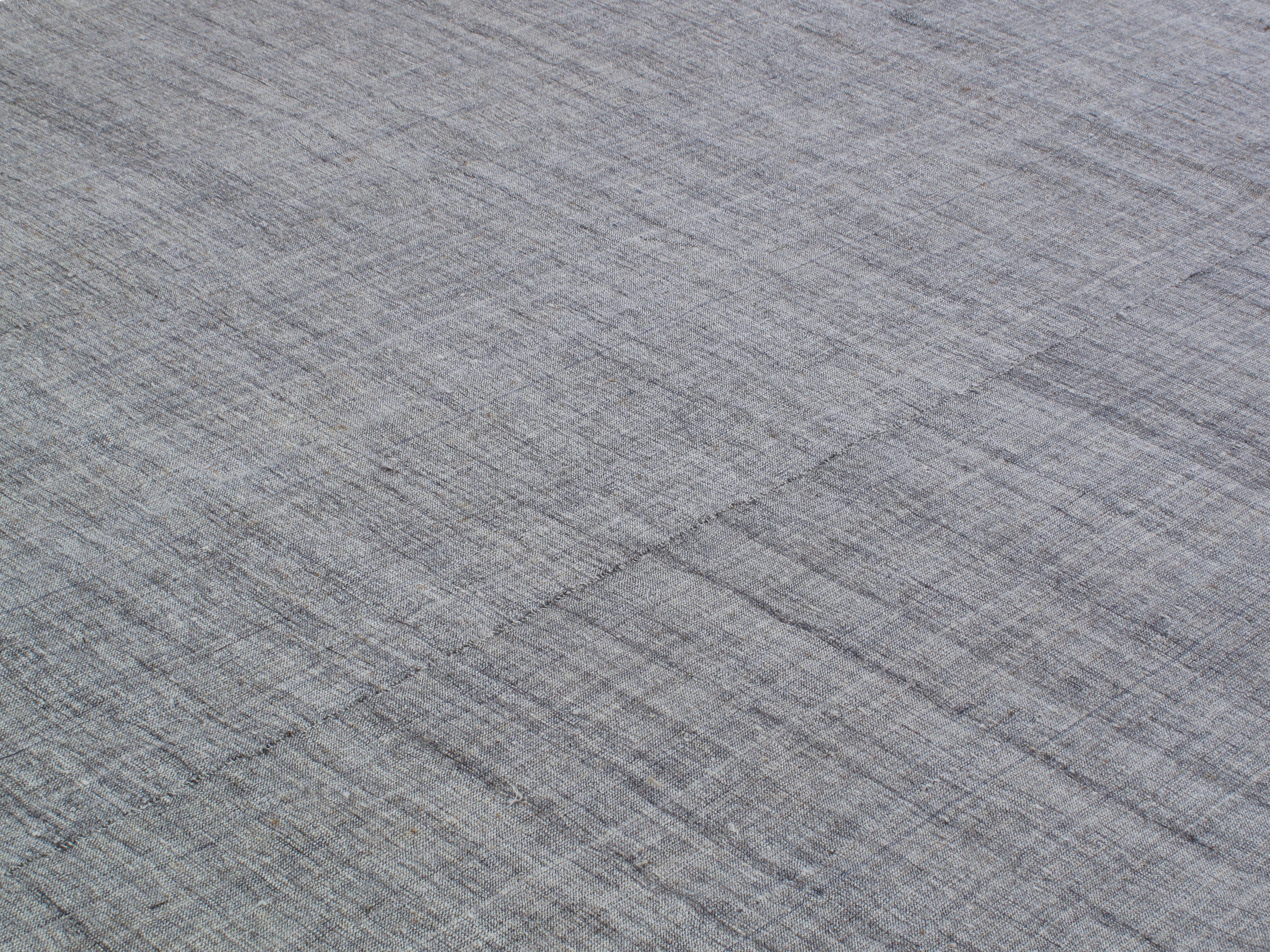 Modern Charcoal Flatweave Rug with Tonal Texture