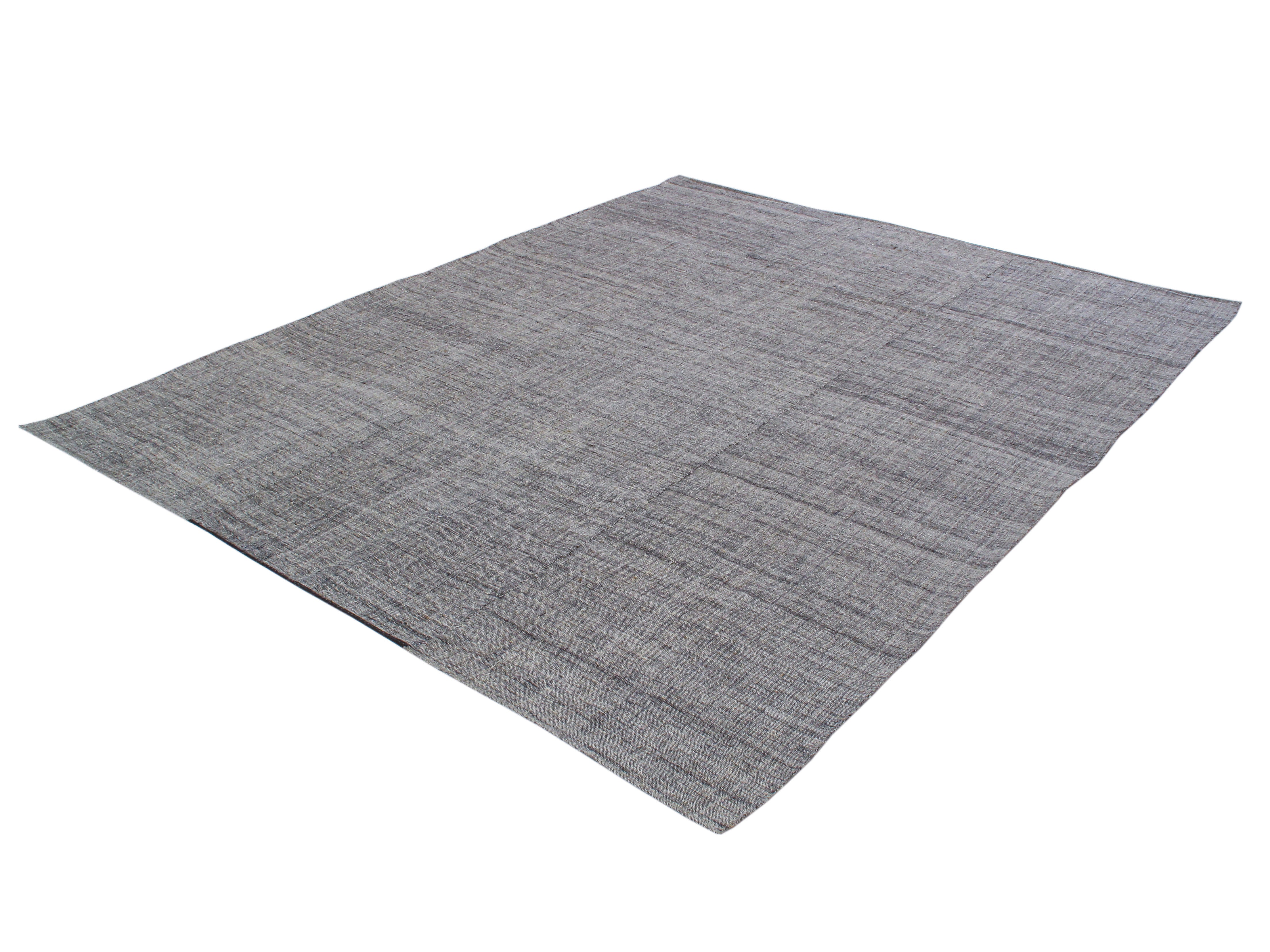 Modern Charcoal Flatweave Rug with Tonal Texture
