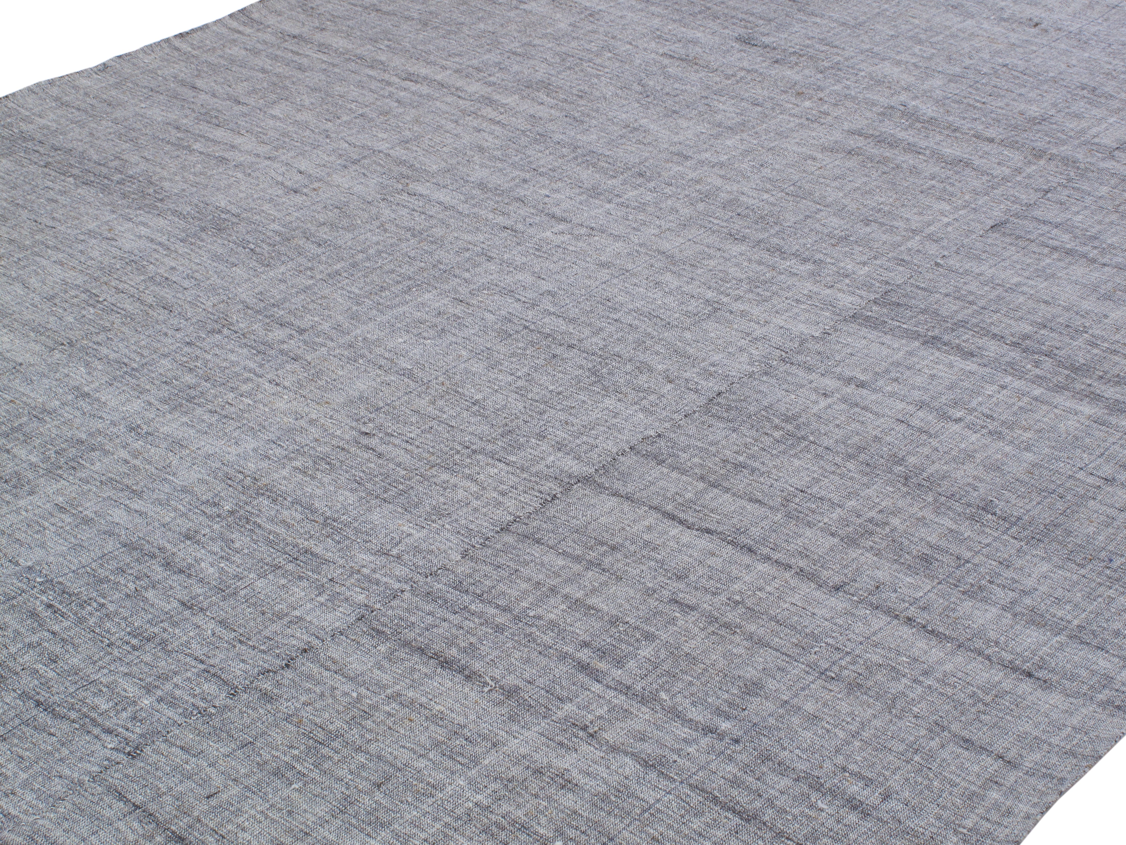 Modern Charcoal Flatweave Rug with Tonal Texture