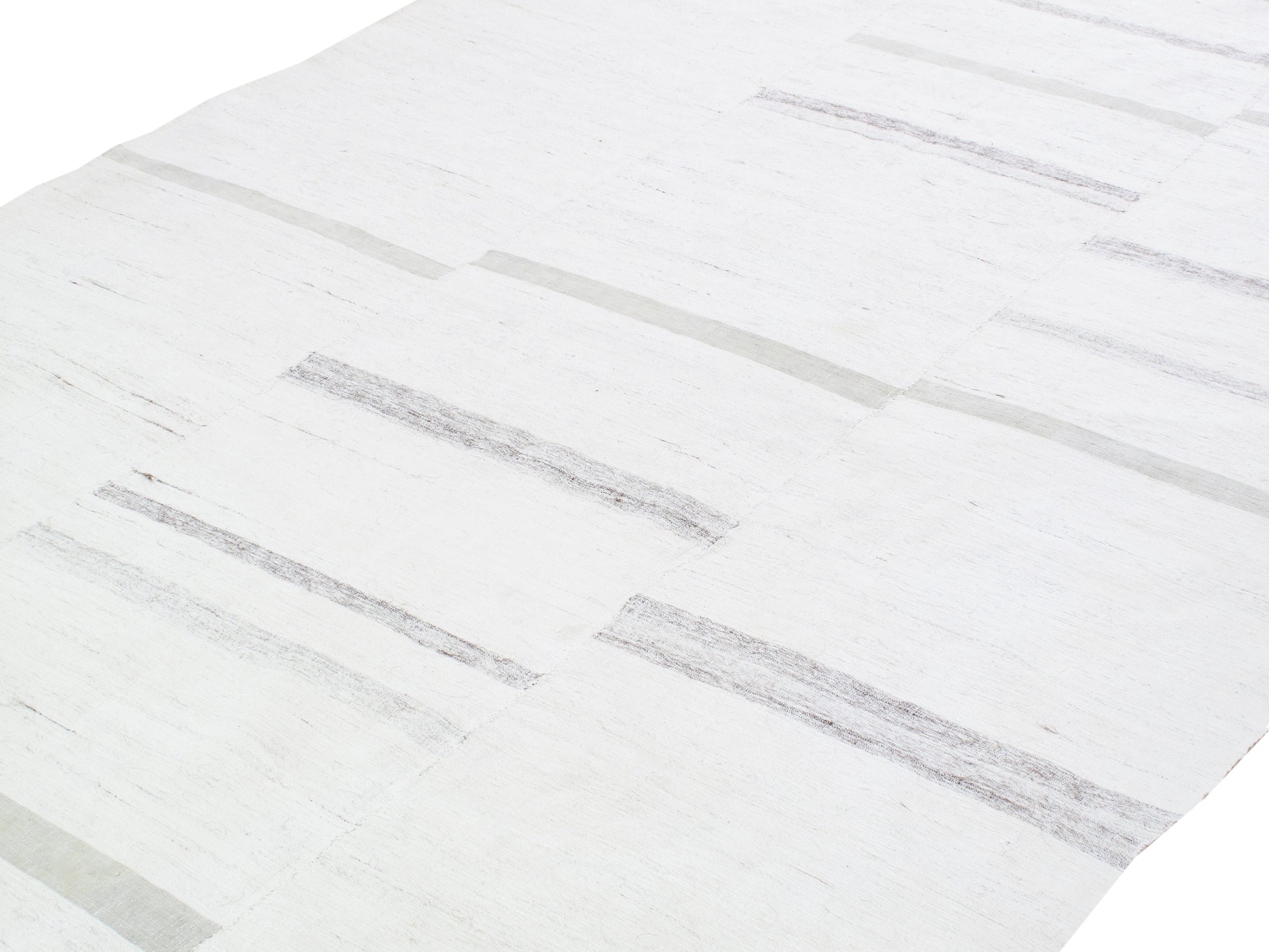 Contemporary Ivory Flatweave Rug with Minimal Linear Accents