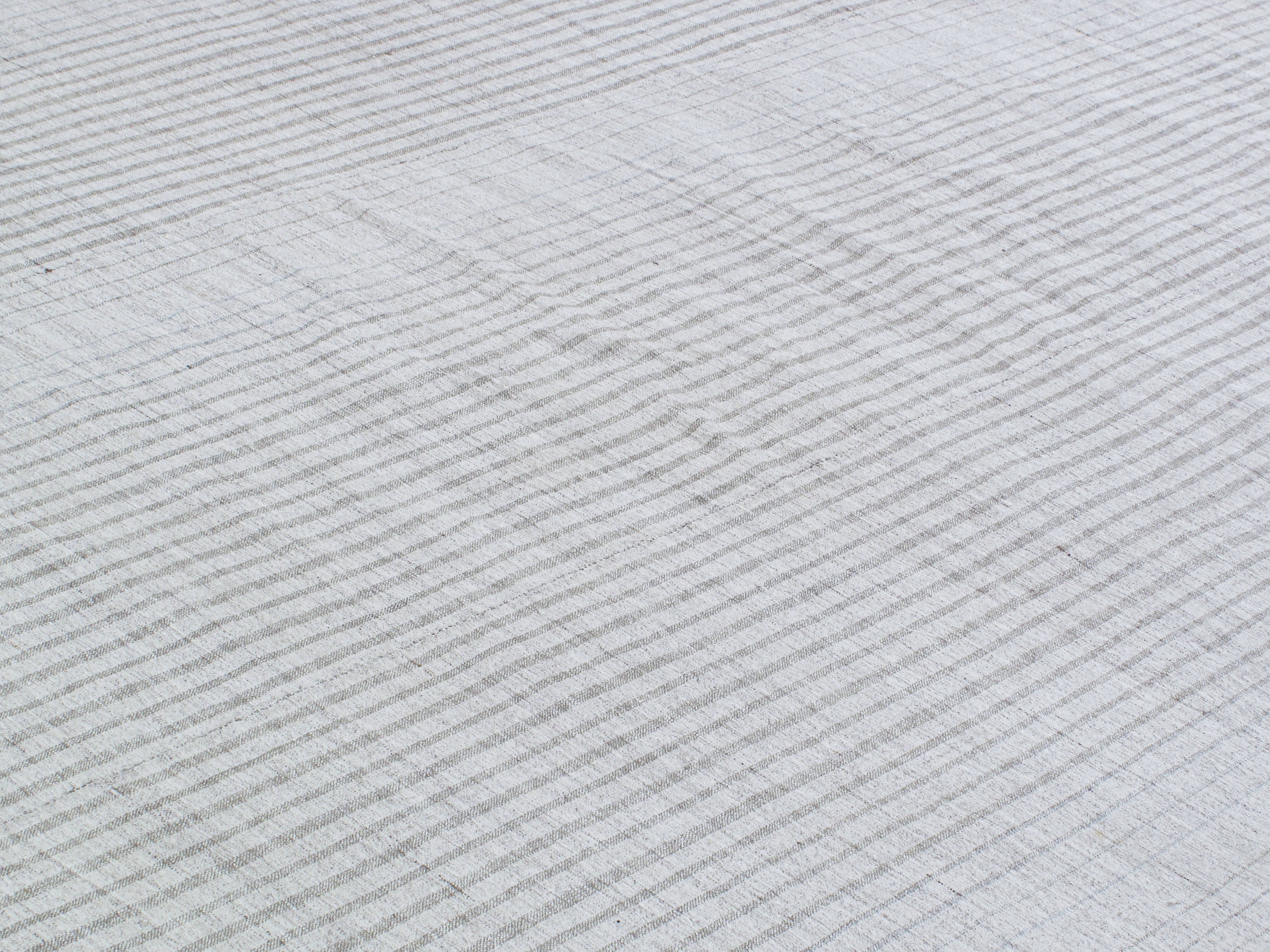 Modern Ivory Flatweave Rug with Fine Vertical Striping