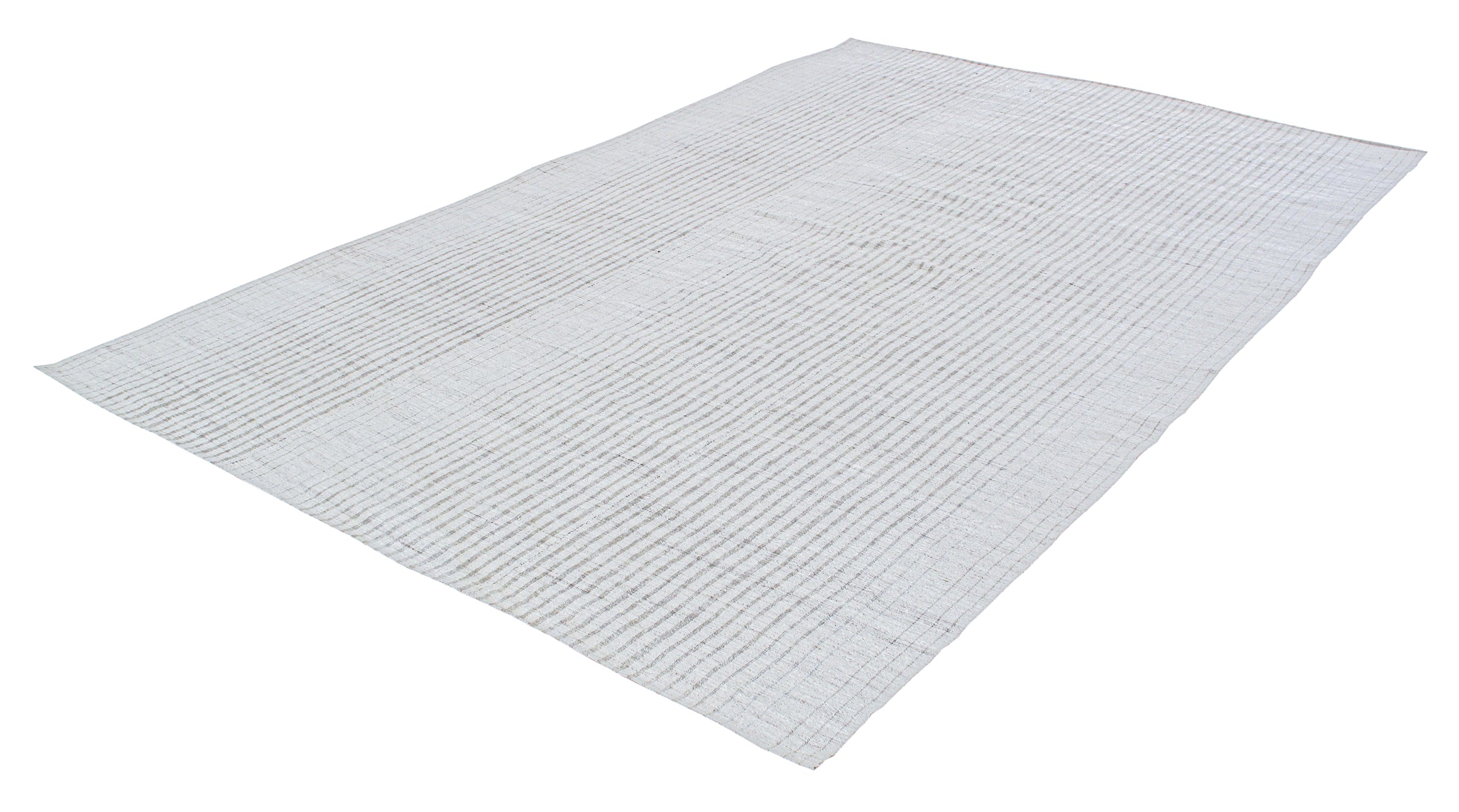 Modern Ivory Flatweave Rug with Fine Vertical Striping