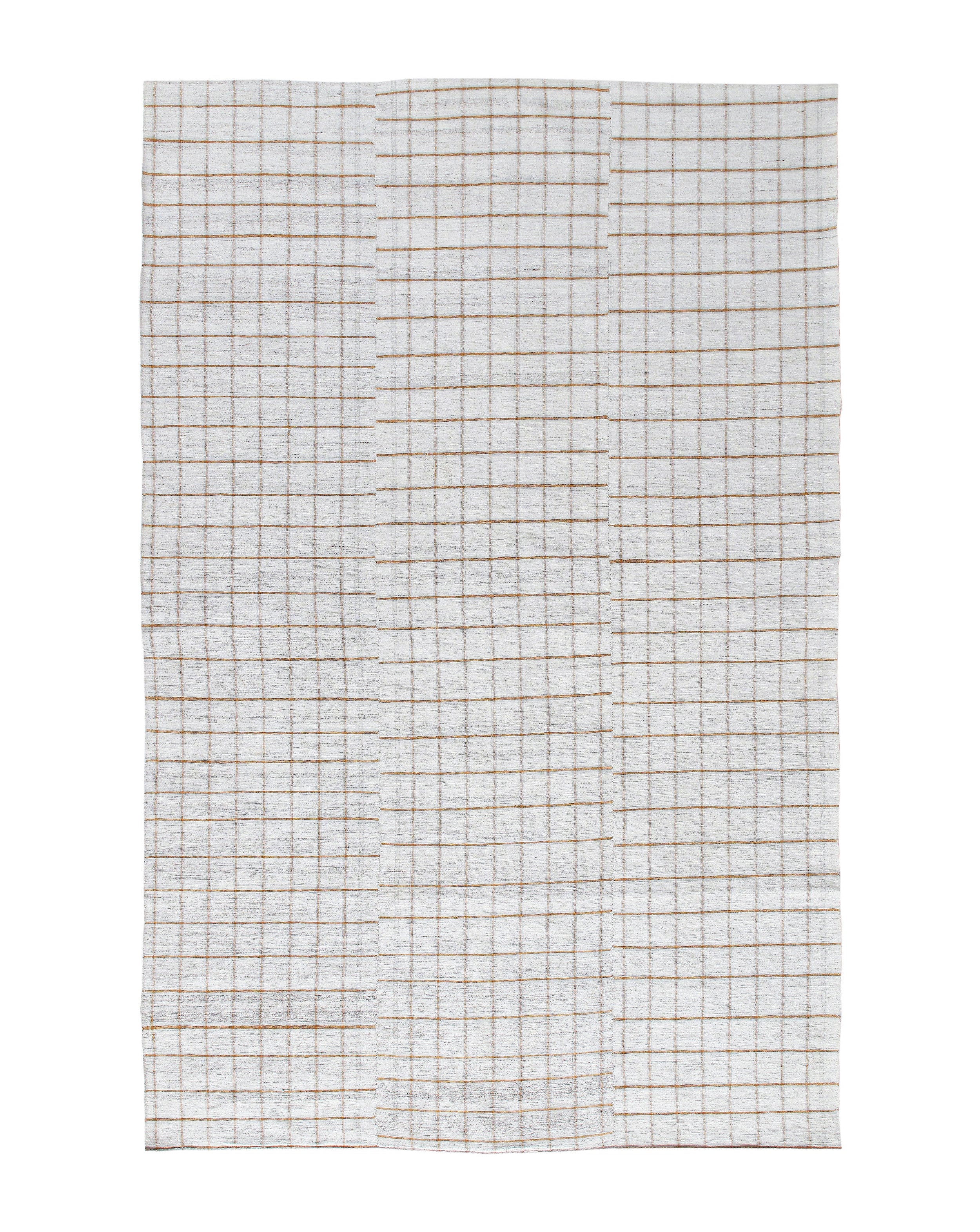 Modern Ivory Flatweave Rug with Warm Grid Pattern