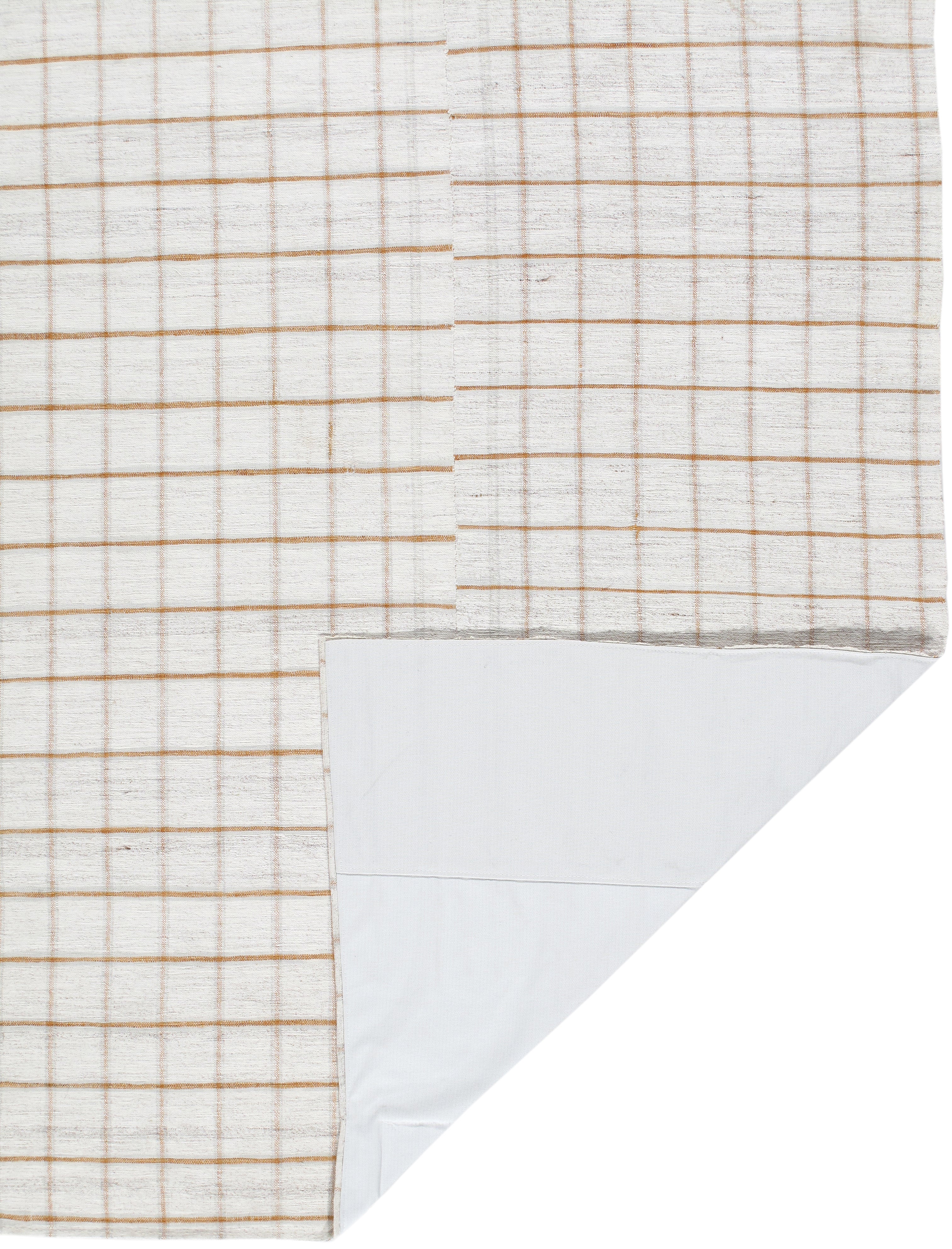 Modern Ivory Flatweave Rug with Warm Grid Pattern