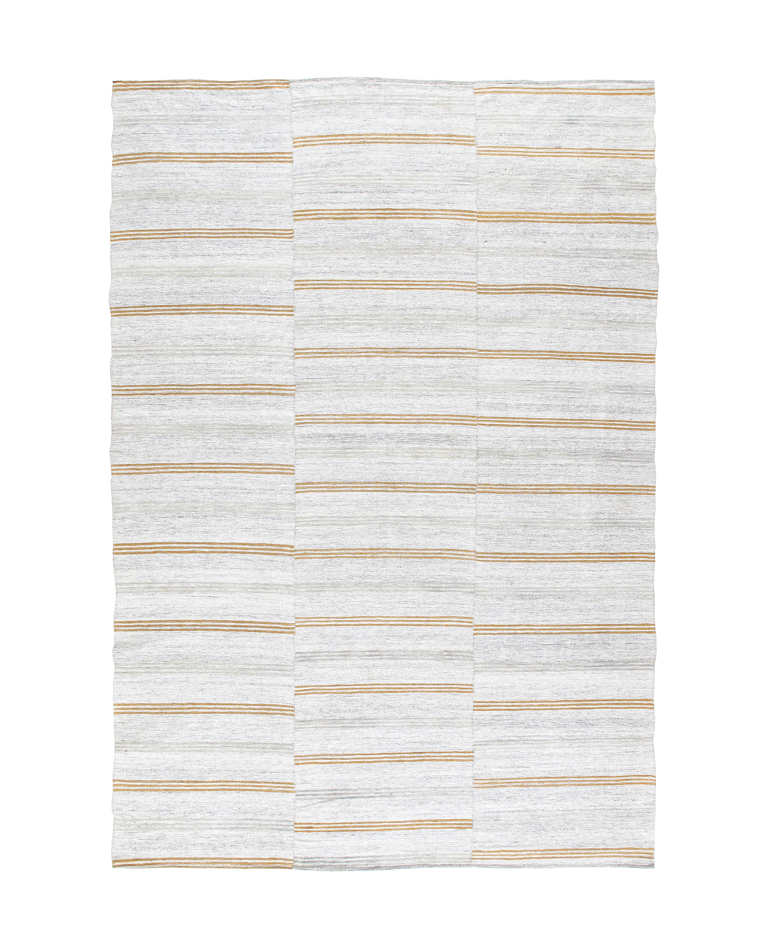 Modern Ivory Flatweave Rug with Golden Horizontal Stripes