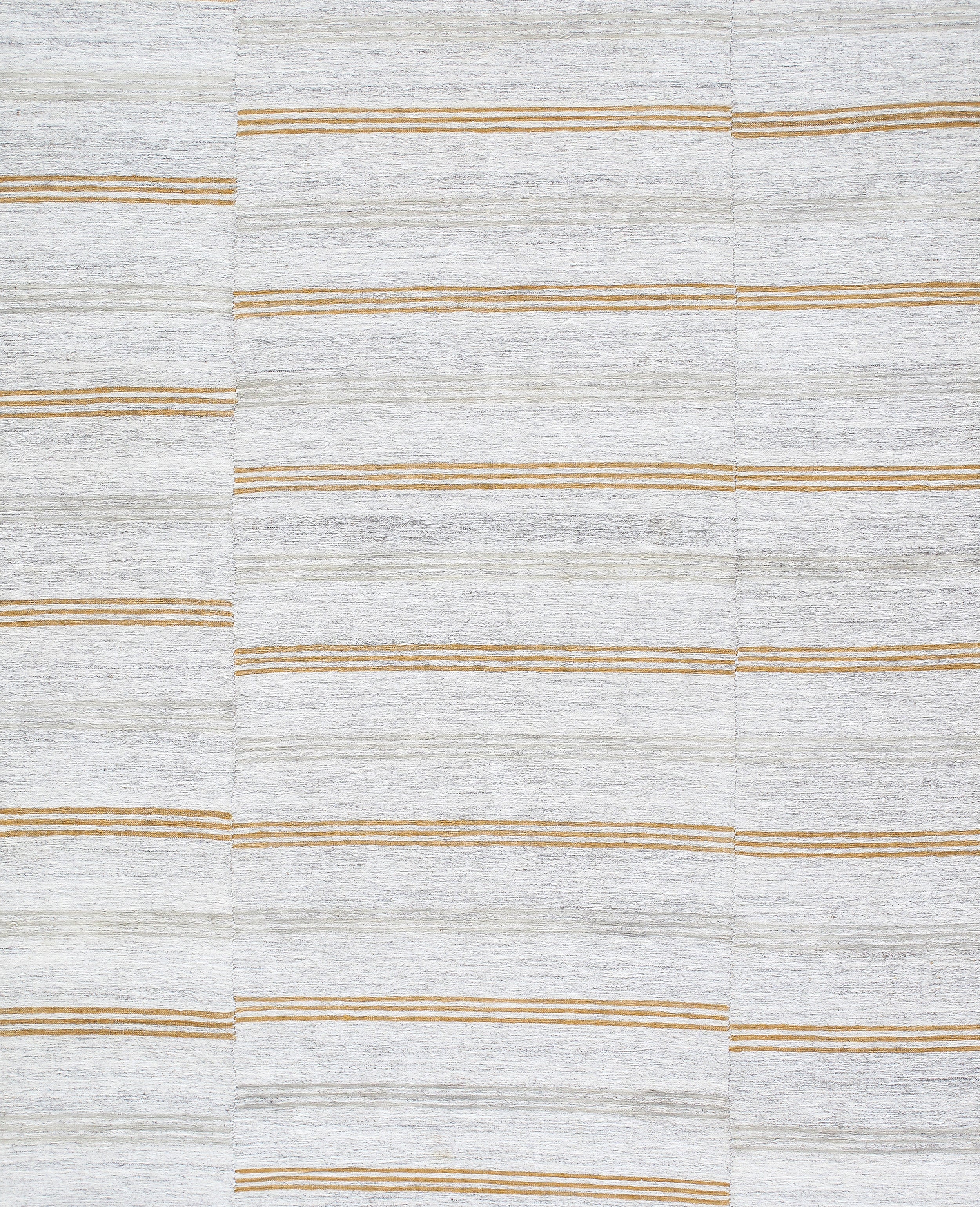 Modern Ivory Flatweave Rug with Golden Horizontal Stripes