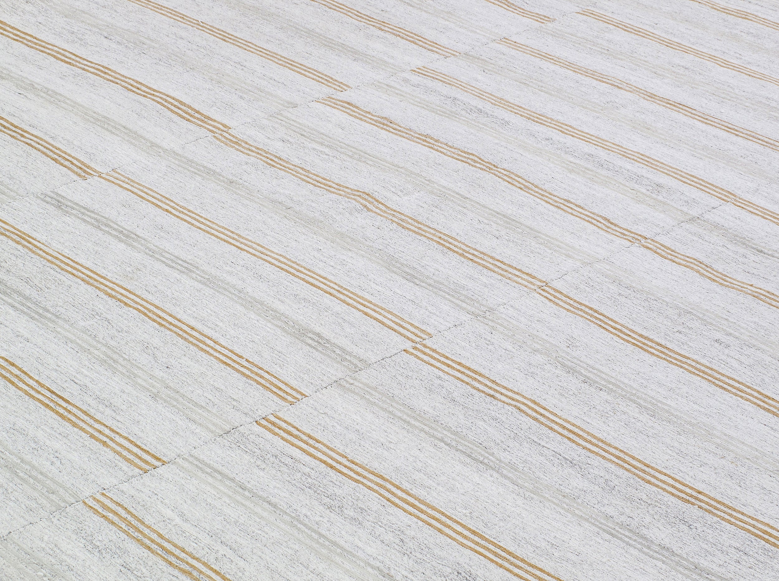 Modern Ivory Flatweave Rug with Golden Horizontal Stripes