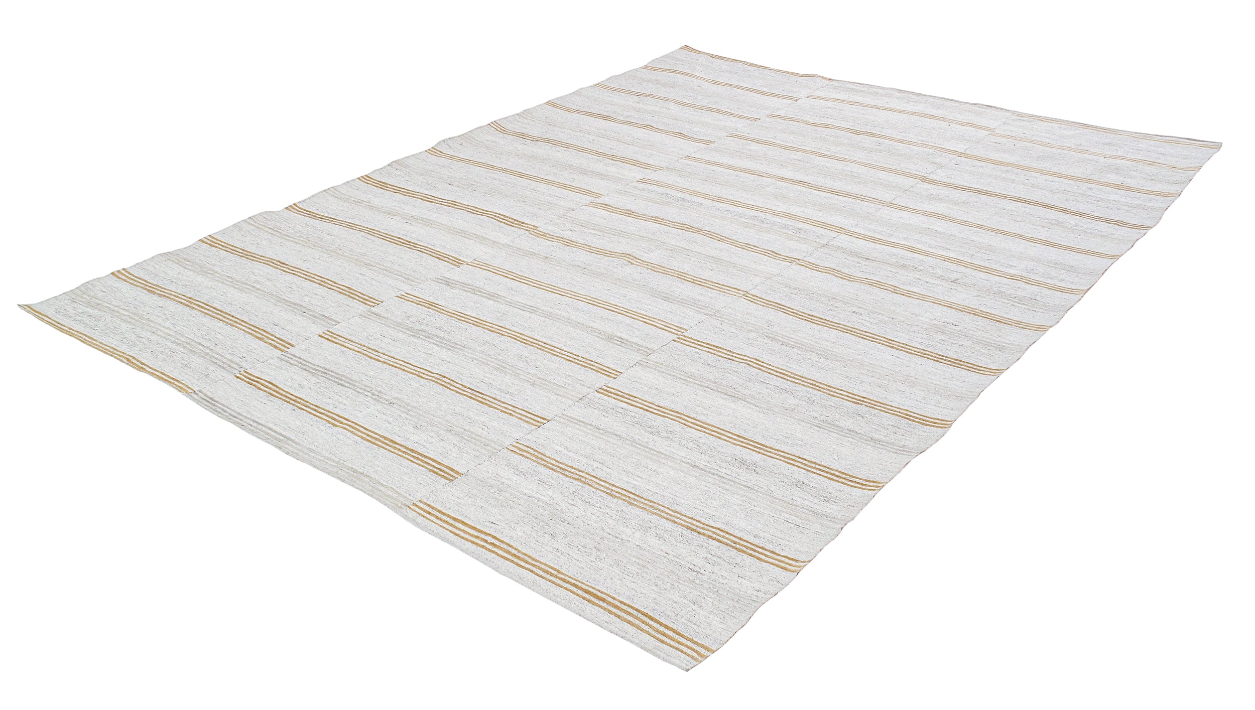 Modern Ivory Flatweave Rug with Golden Horizontal Stripes