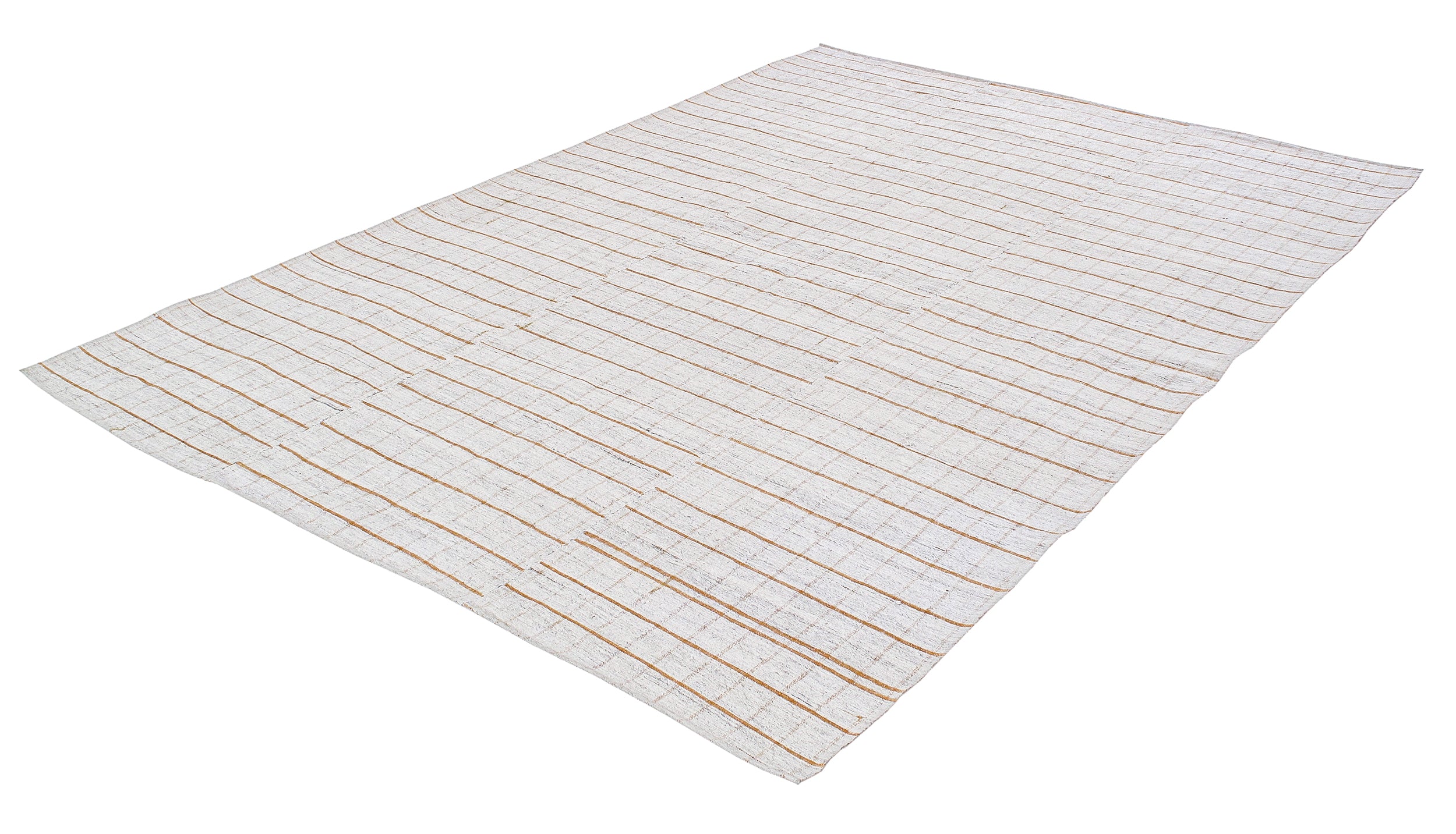 Ivory Flatweave Rug with Warm Linear Grid Design