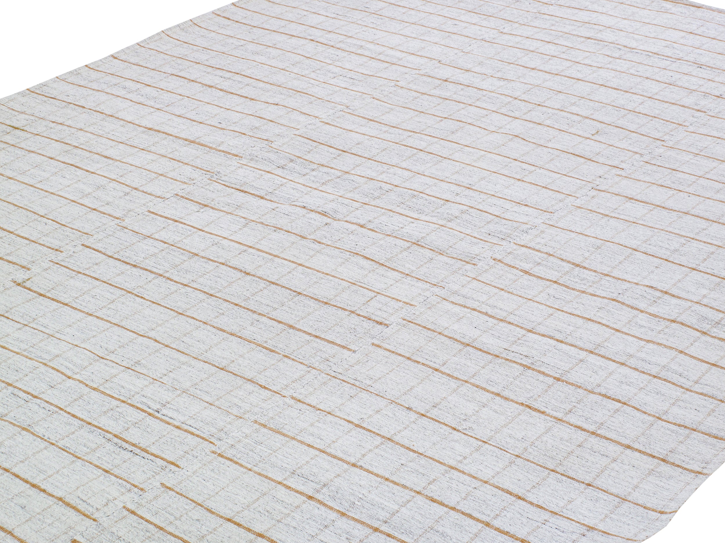 Ivory Flatweave Rug with Warm Linear Grid Design