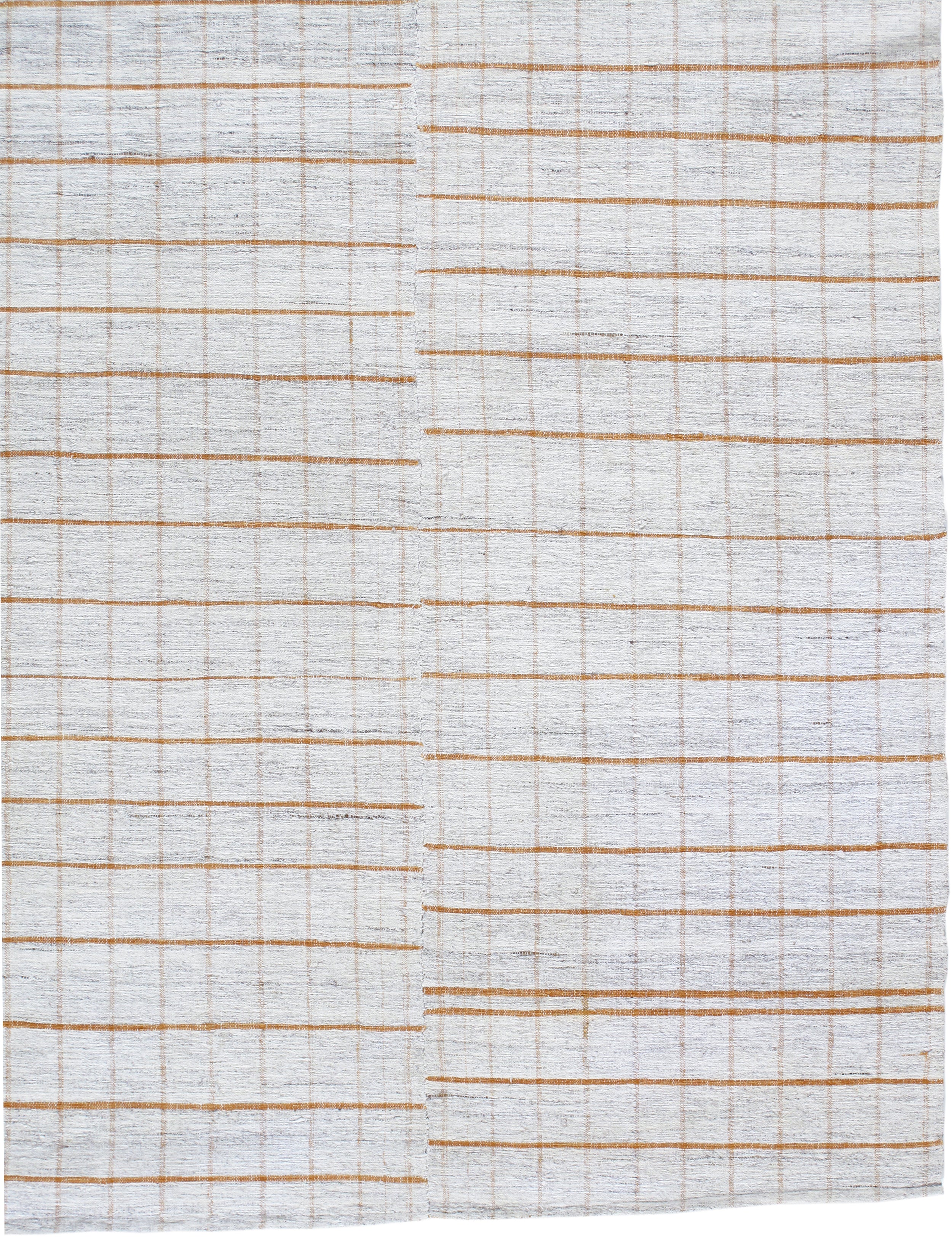 Ivory Flatweave Rug with Warm Linear Grid Design