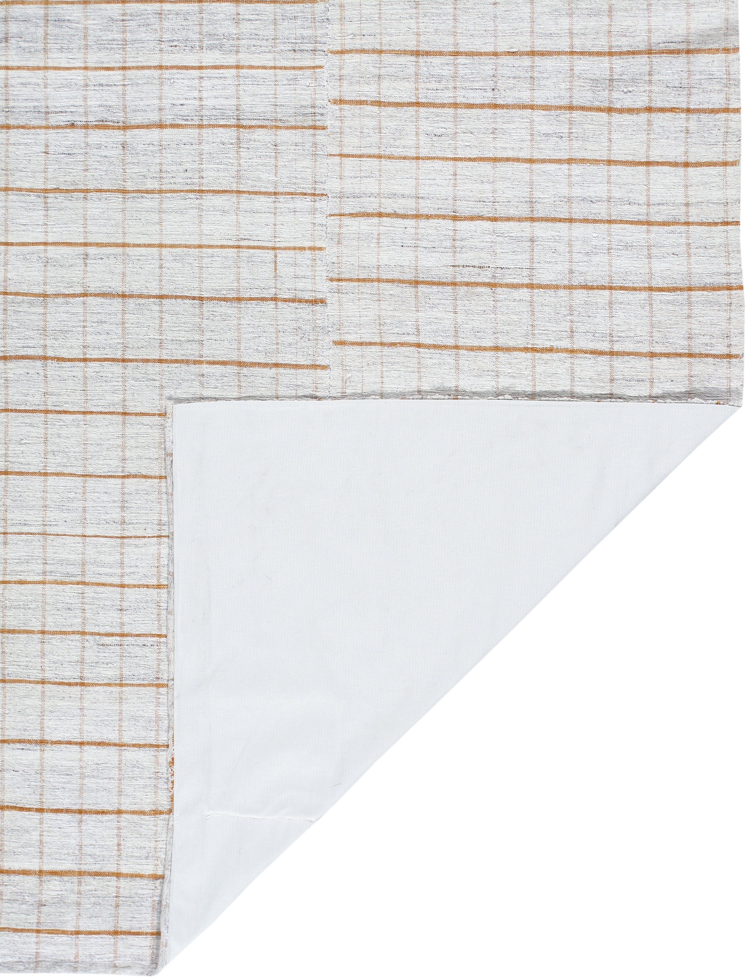 Ivory Flatweave Rug with Warm Linear Grid Design