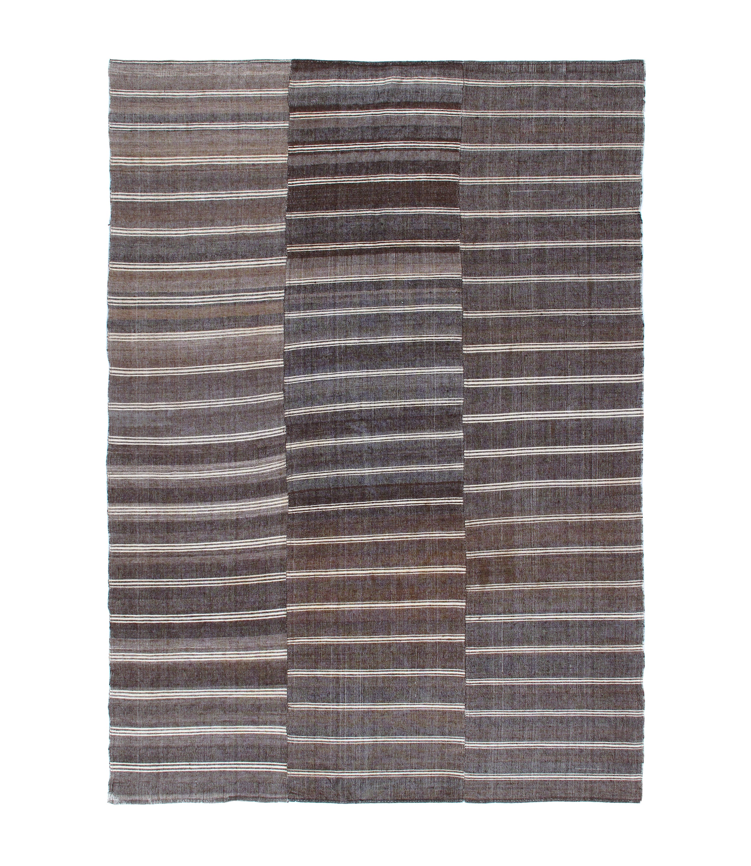 Dark Brown Flatweave Rug with Ivory Horizontal Stripes