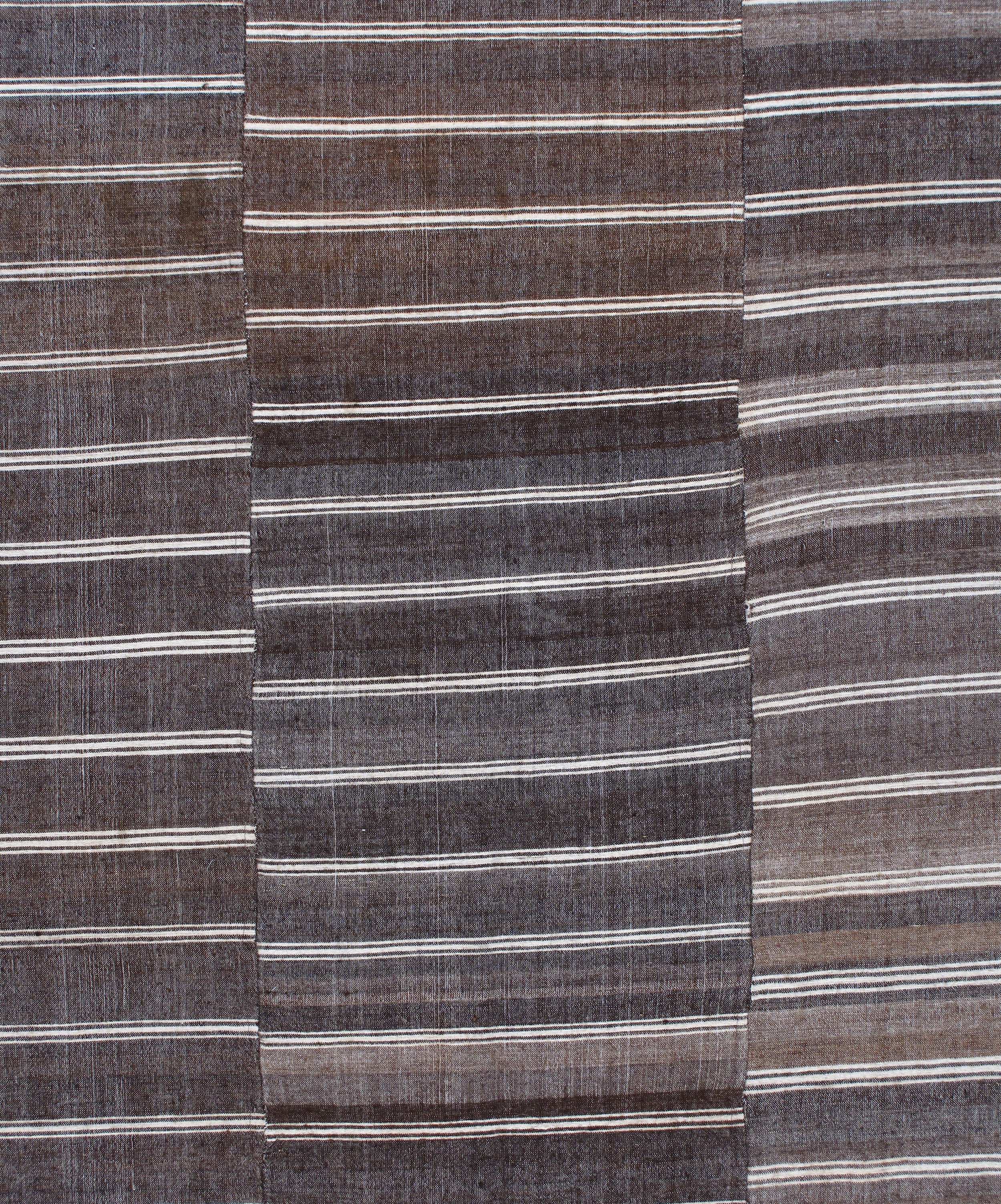 Dark Brown Flatweave Rug with Ivory Horizontal Stripes