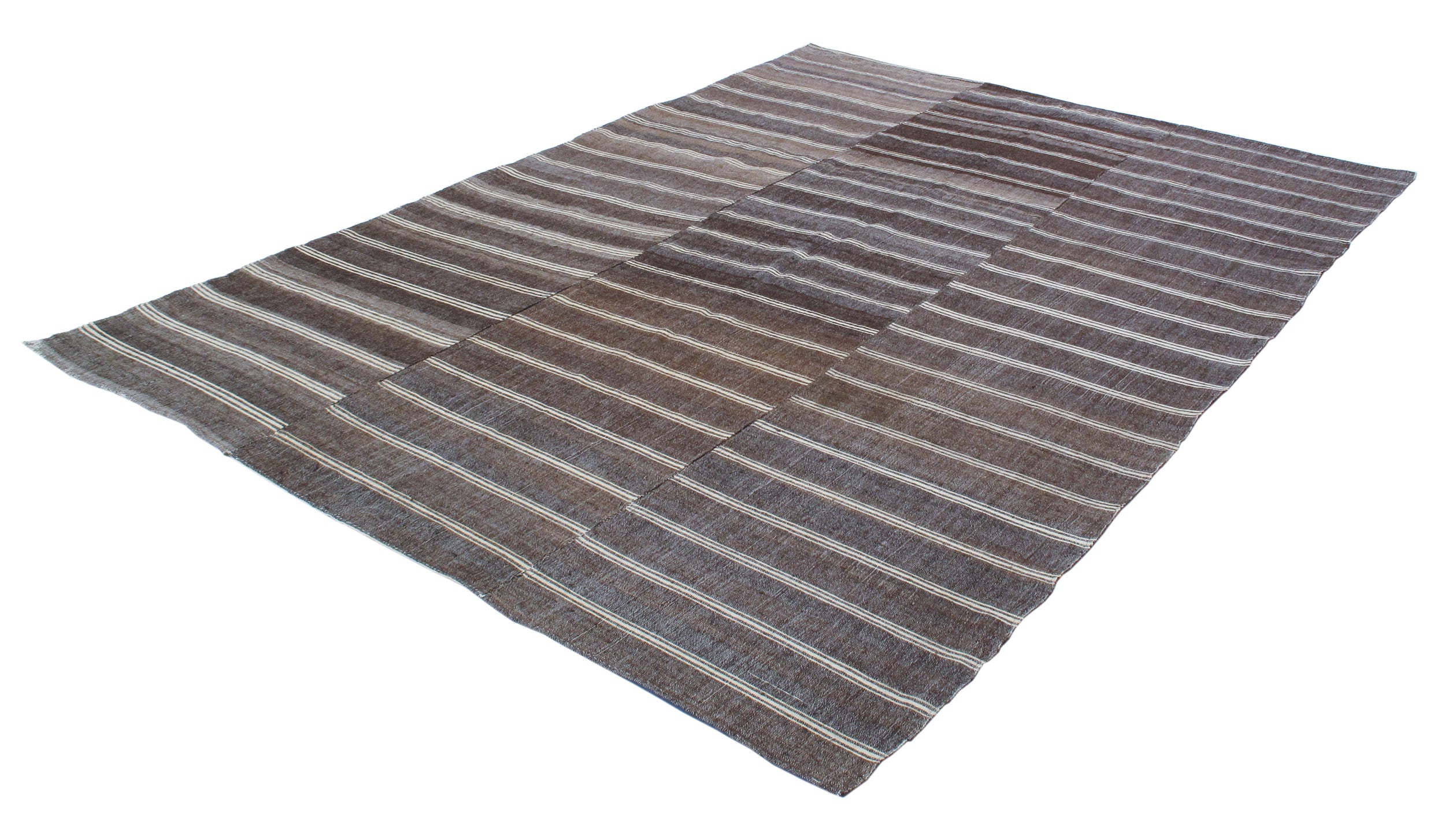 Dark Brown Flatweave Rug with Ivory Horizontal Stripes