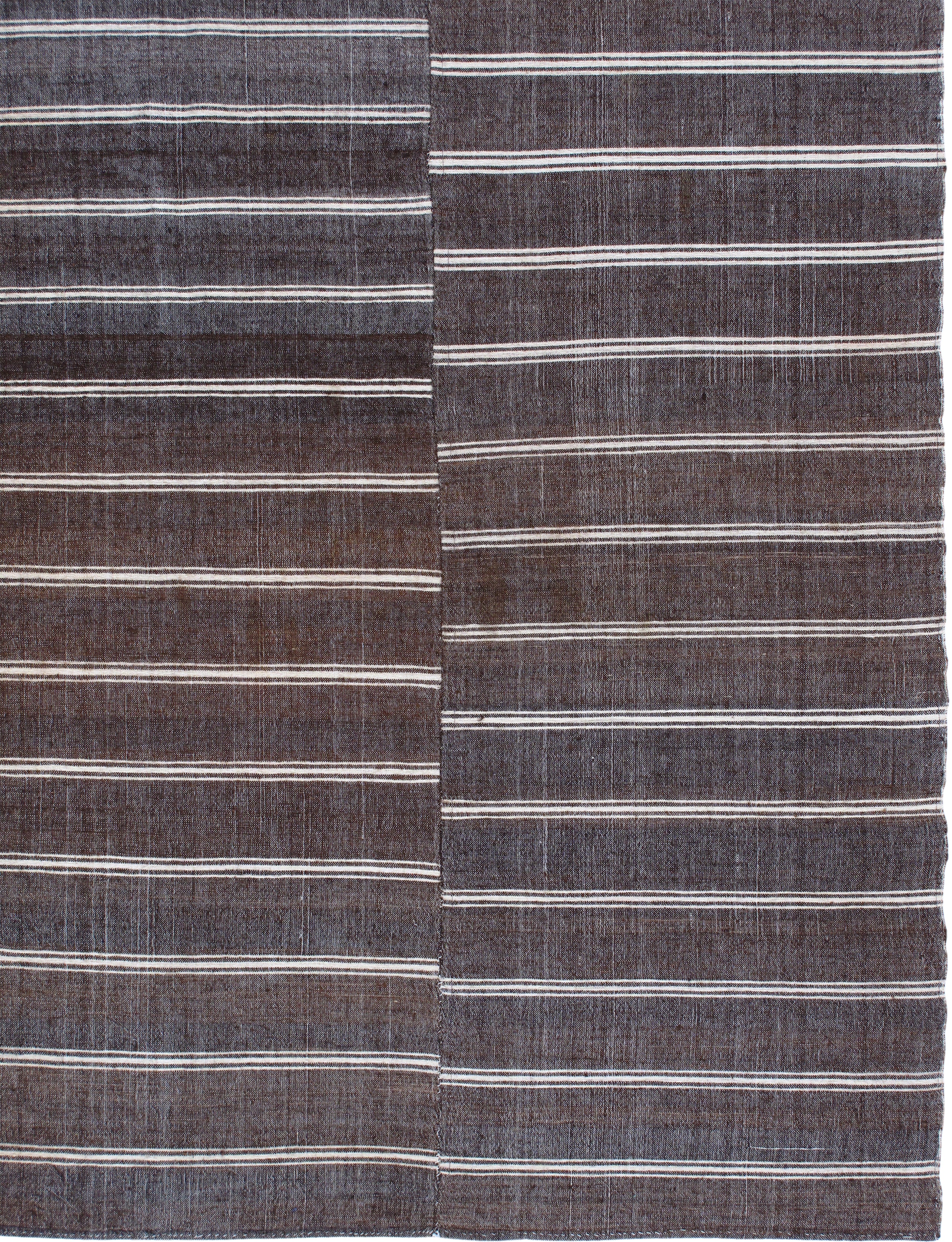 Dark Brown Flatweave Rug with Ivory Horizontal Stripes
