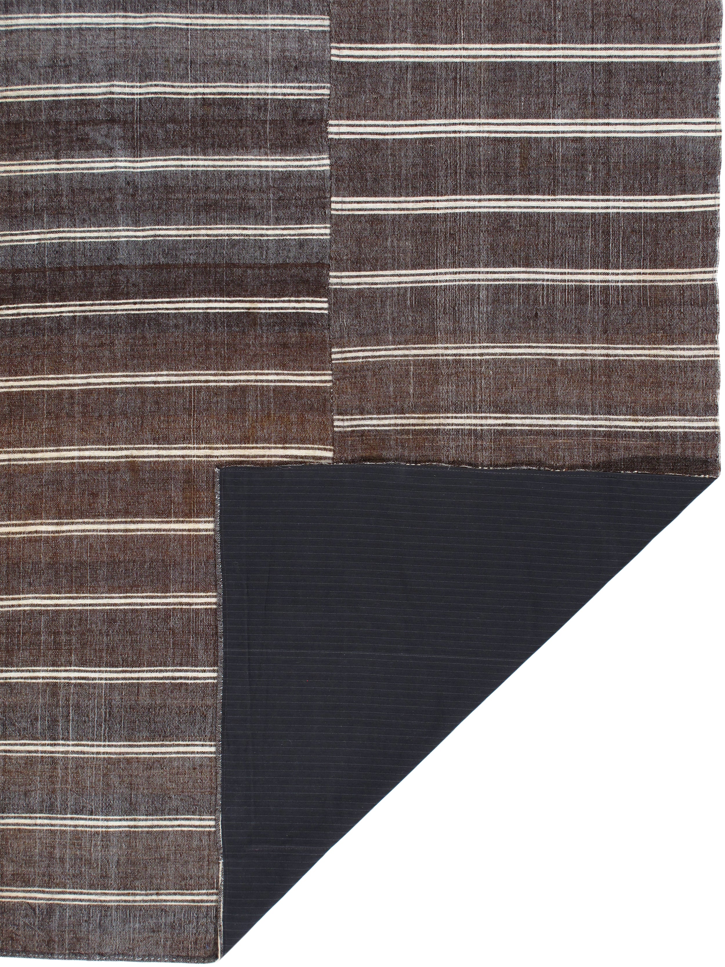Dark Brown Flatweave Rug with Ivory Horizontal Stripes
