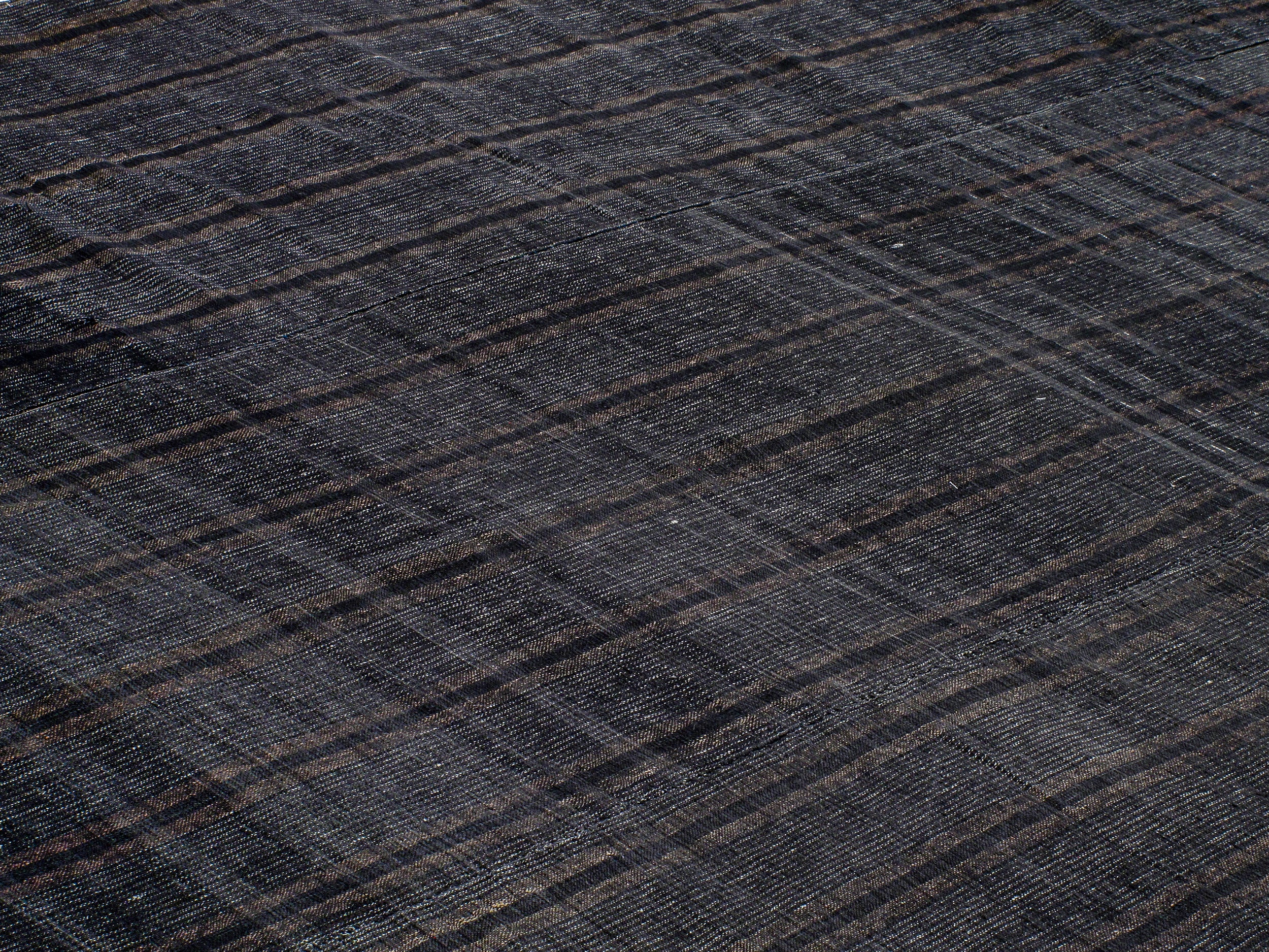 Charcoal Black Flatweave Rug with Subtle Vertical Texture