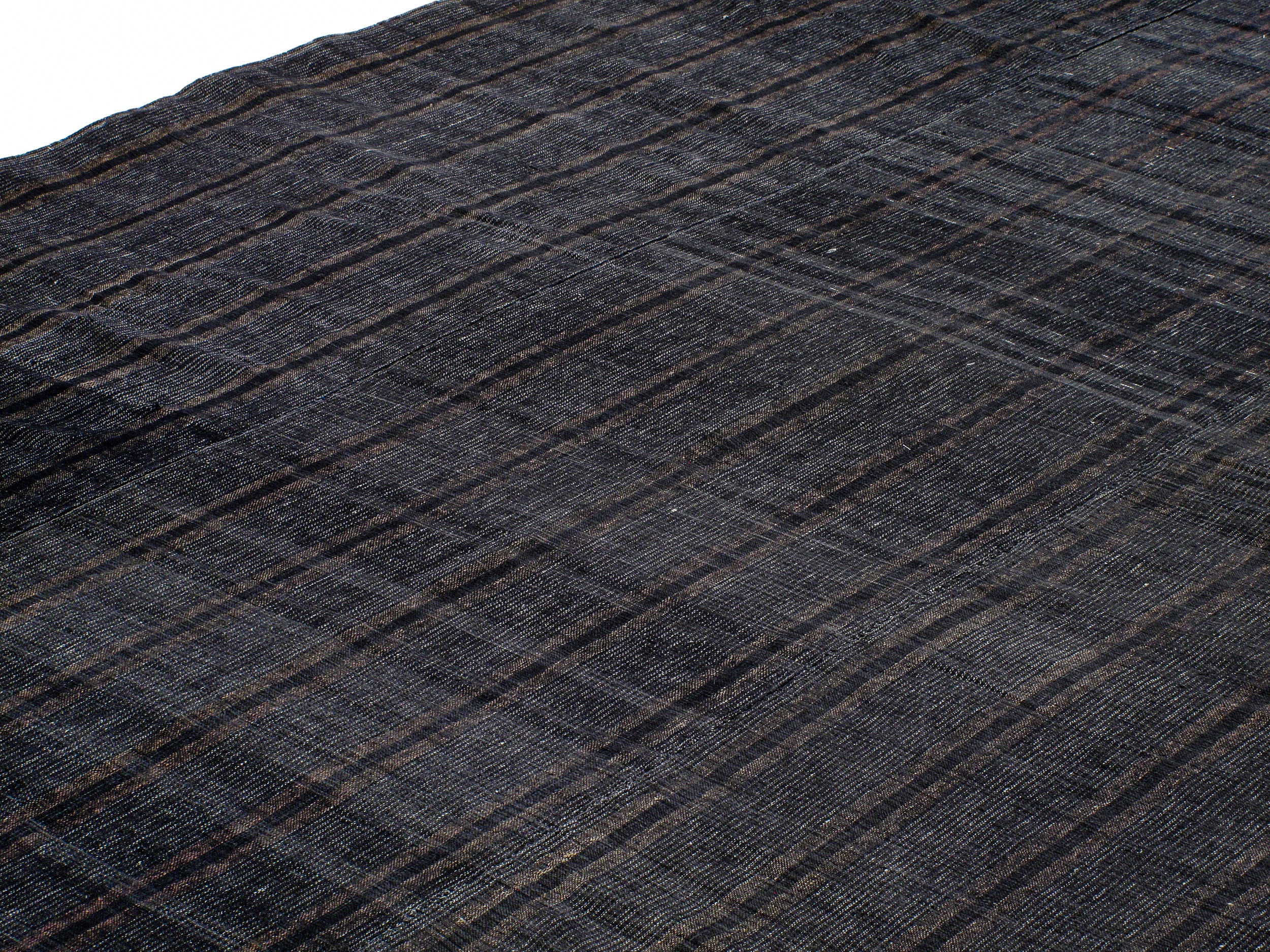 Charcoal Black Flatweave Rug with Subtle Vertical Texture