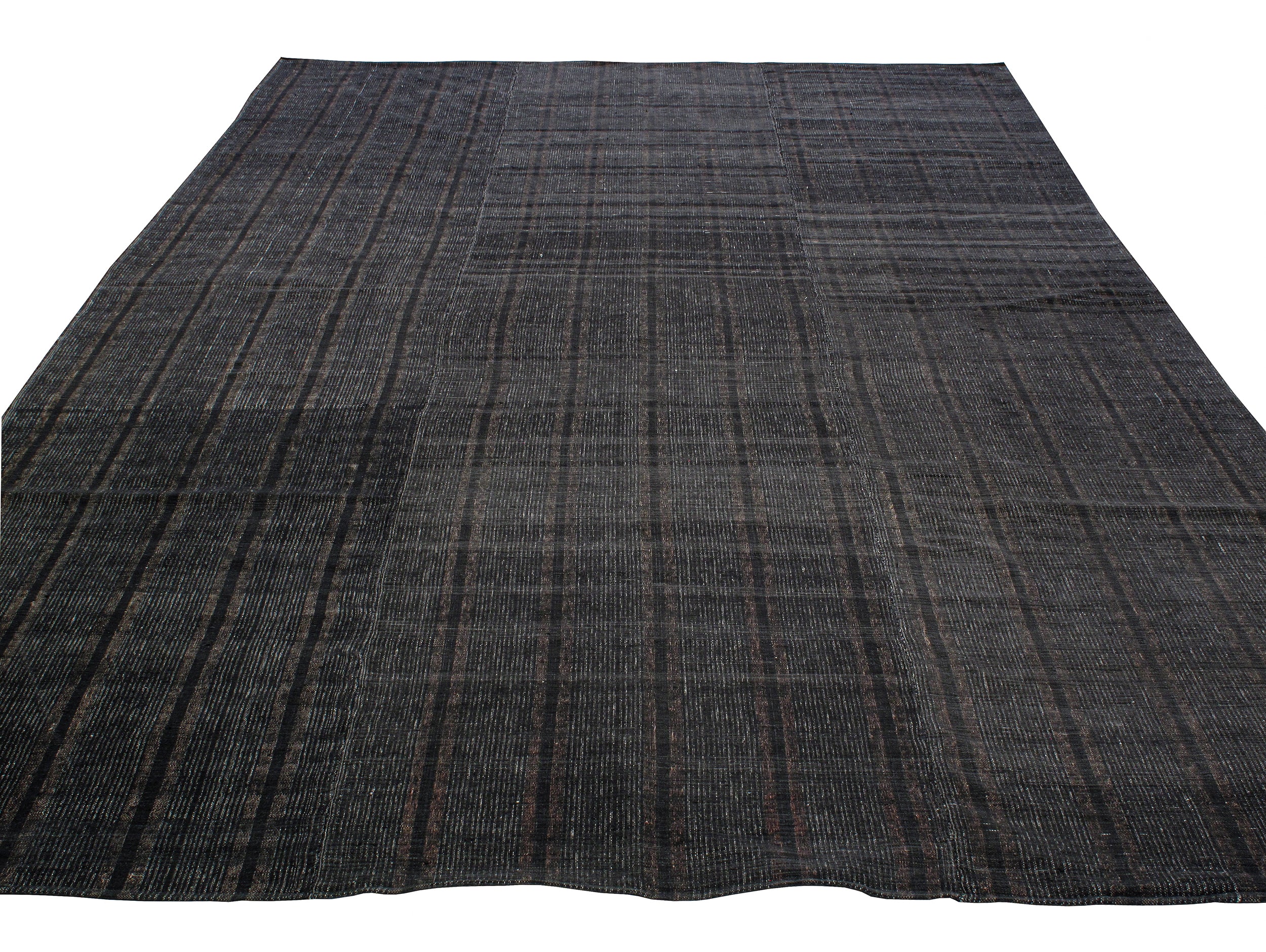Charcoal Black Flatweave Rug with Subtle Vertical Texture