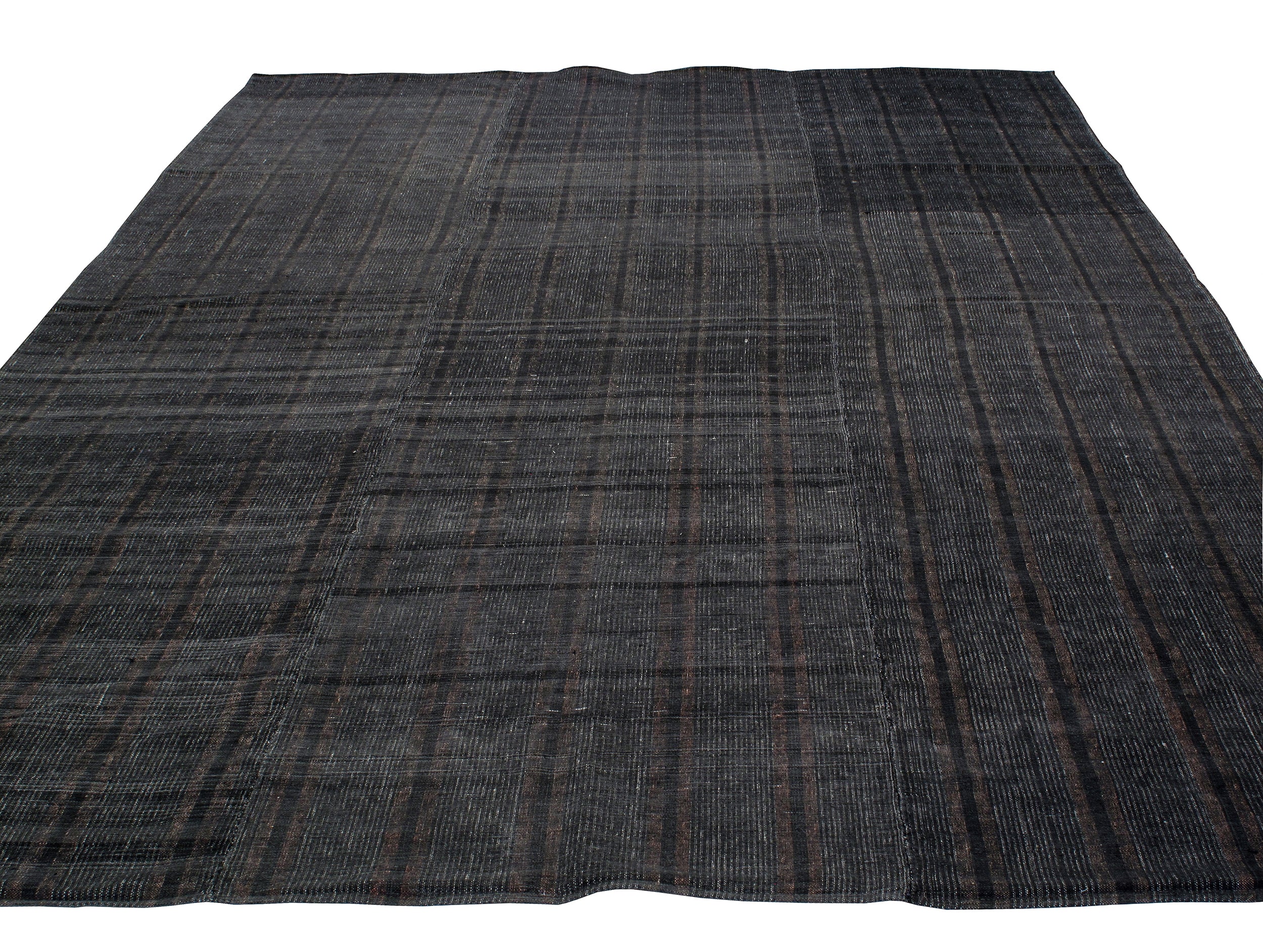 Charcoal Black Flatweave Rug with Subtle Vertical Texture