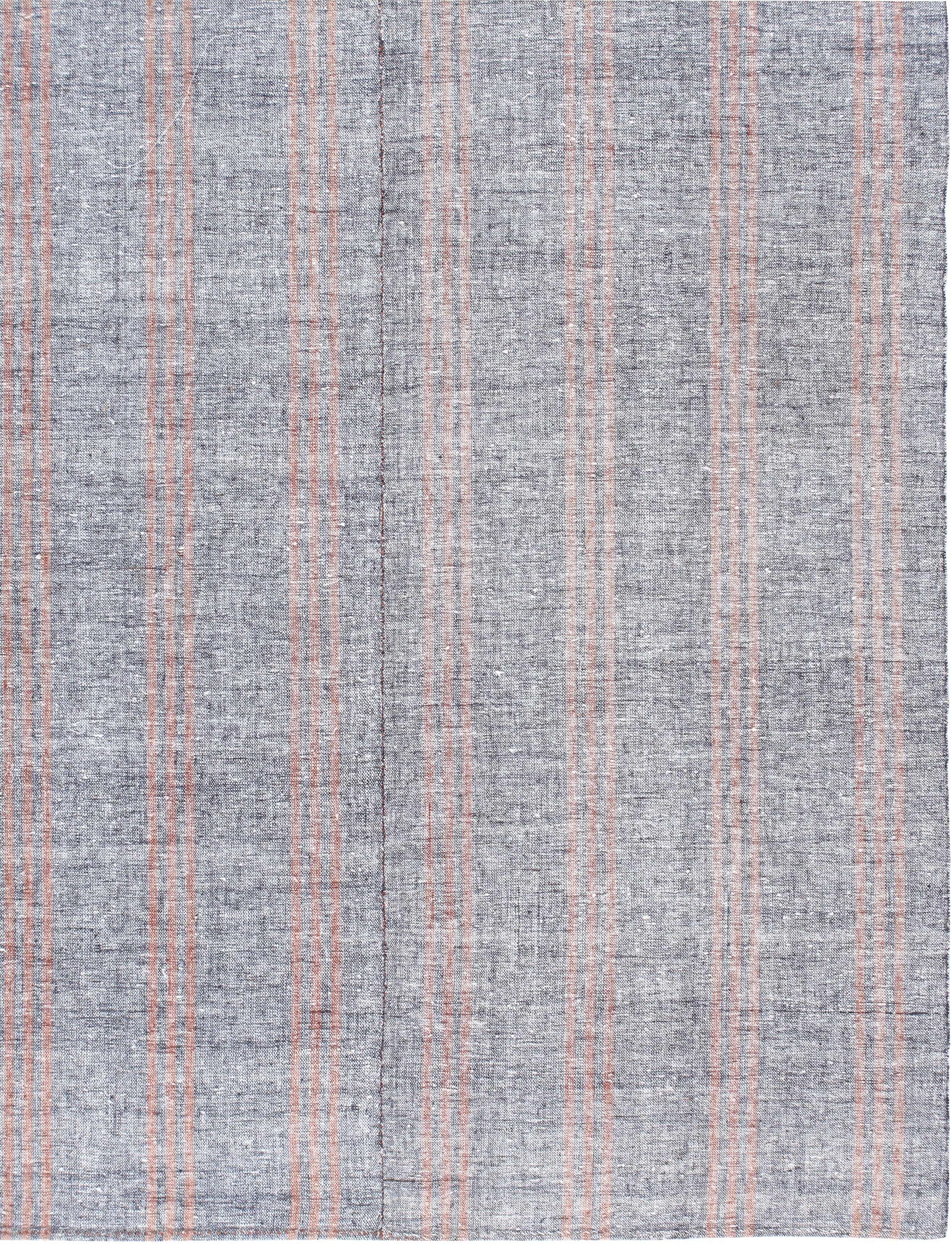 Gray Flatweave Rug with Red and Tan Vertical Stripes