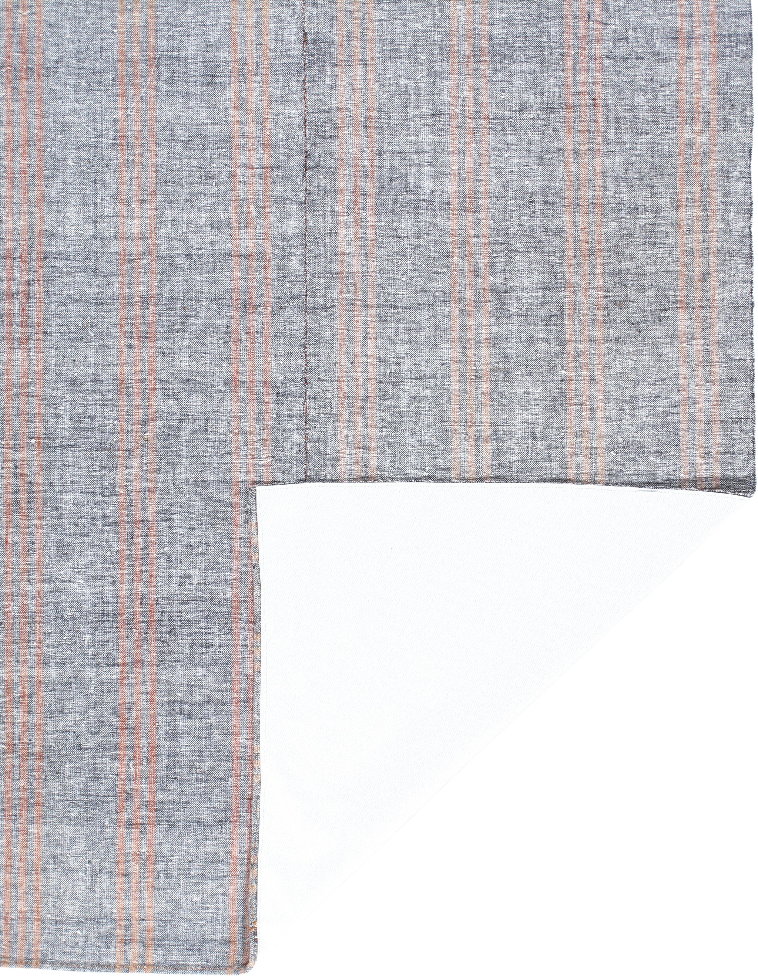 Gray Flatweave Rug with Red and Tan Vertical Stripes
