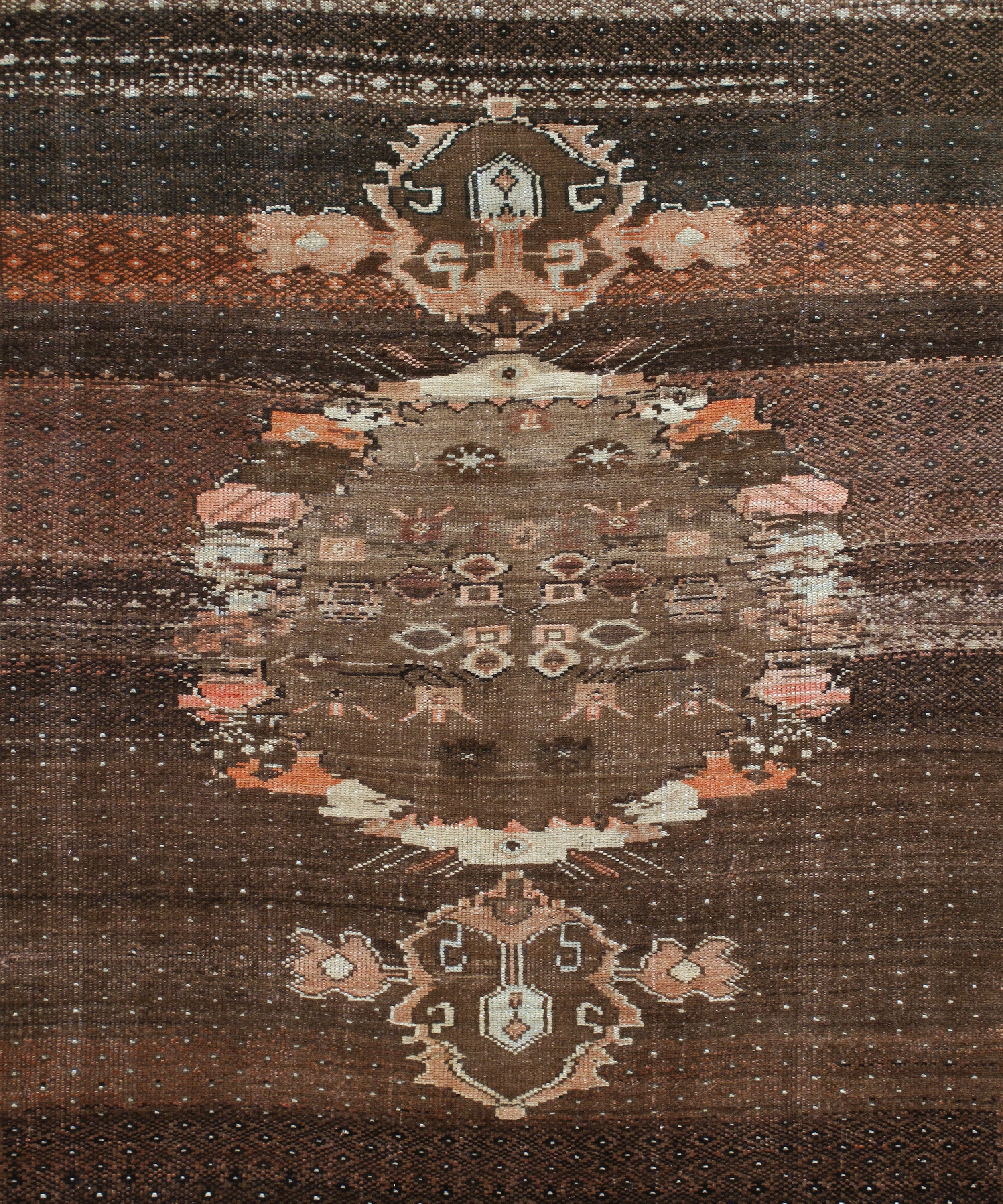 Antique-Inspired Brown Flatweave Rug with Floral Medallion Border