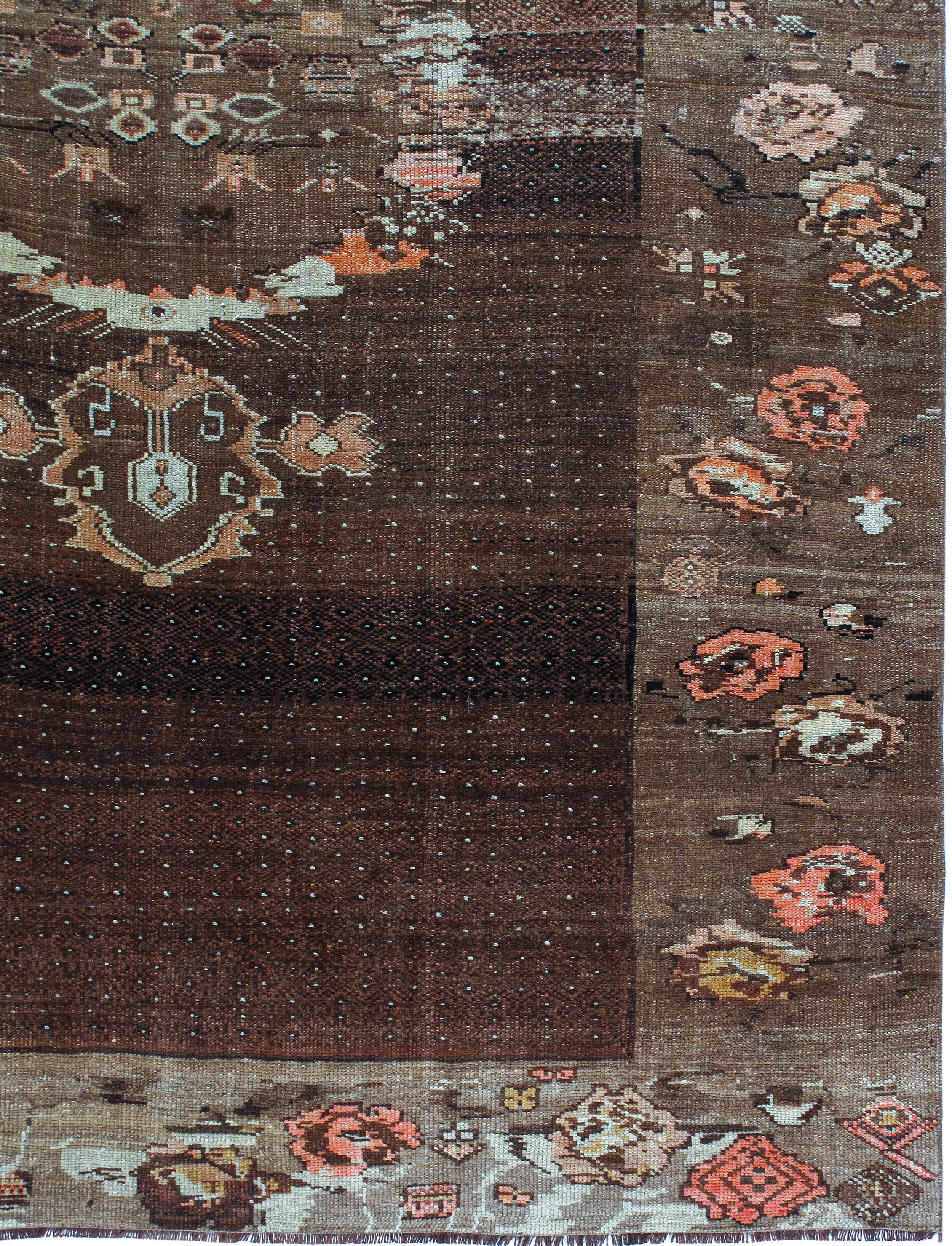 Antique-Inspired Brown Flatweave Rug with Floral Medallion Border