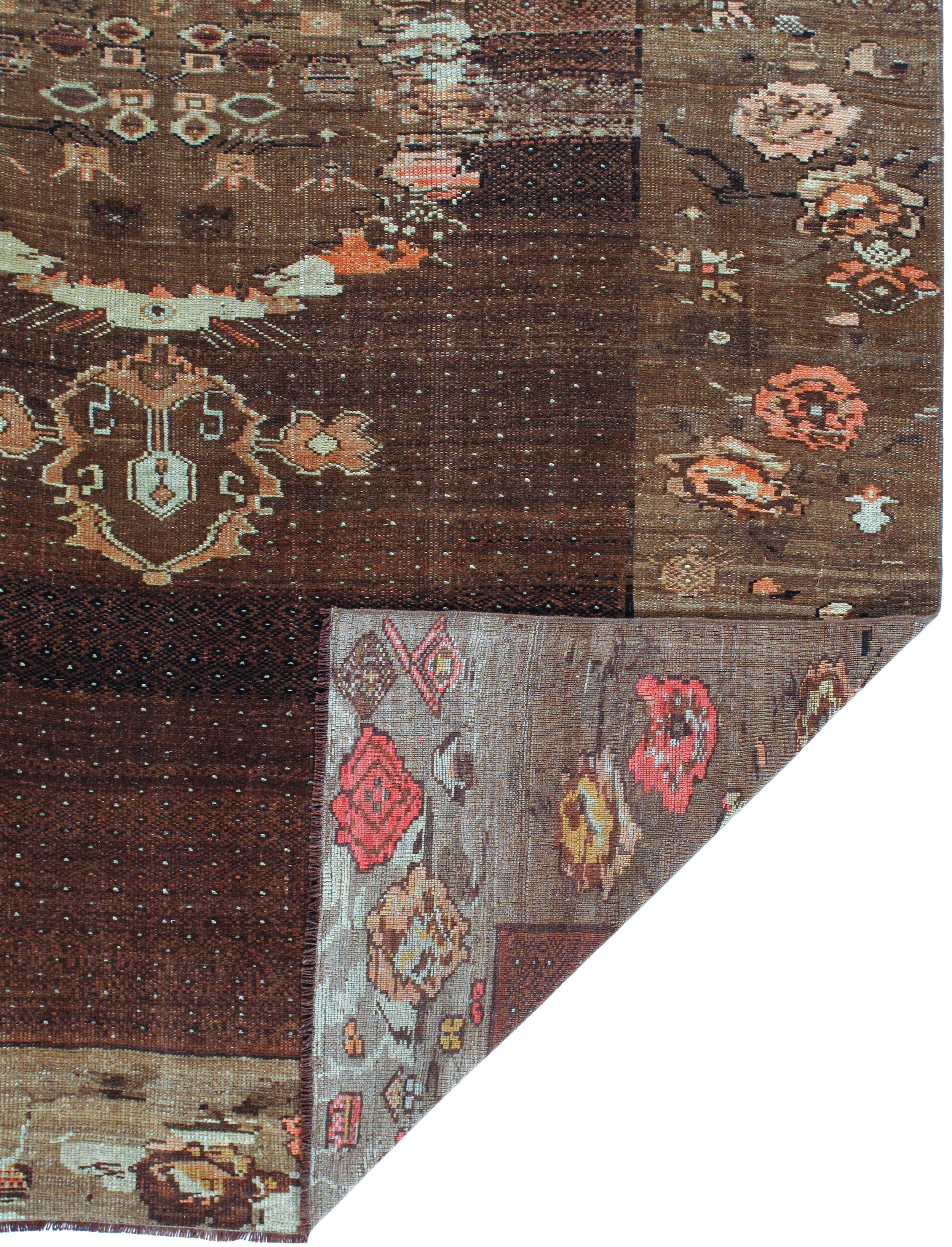 Antique-Inspired Brown Flatweave Rug with Floral Medallion Border