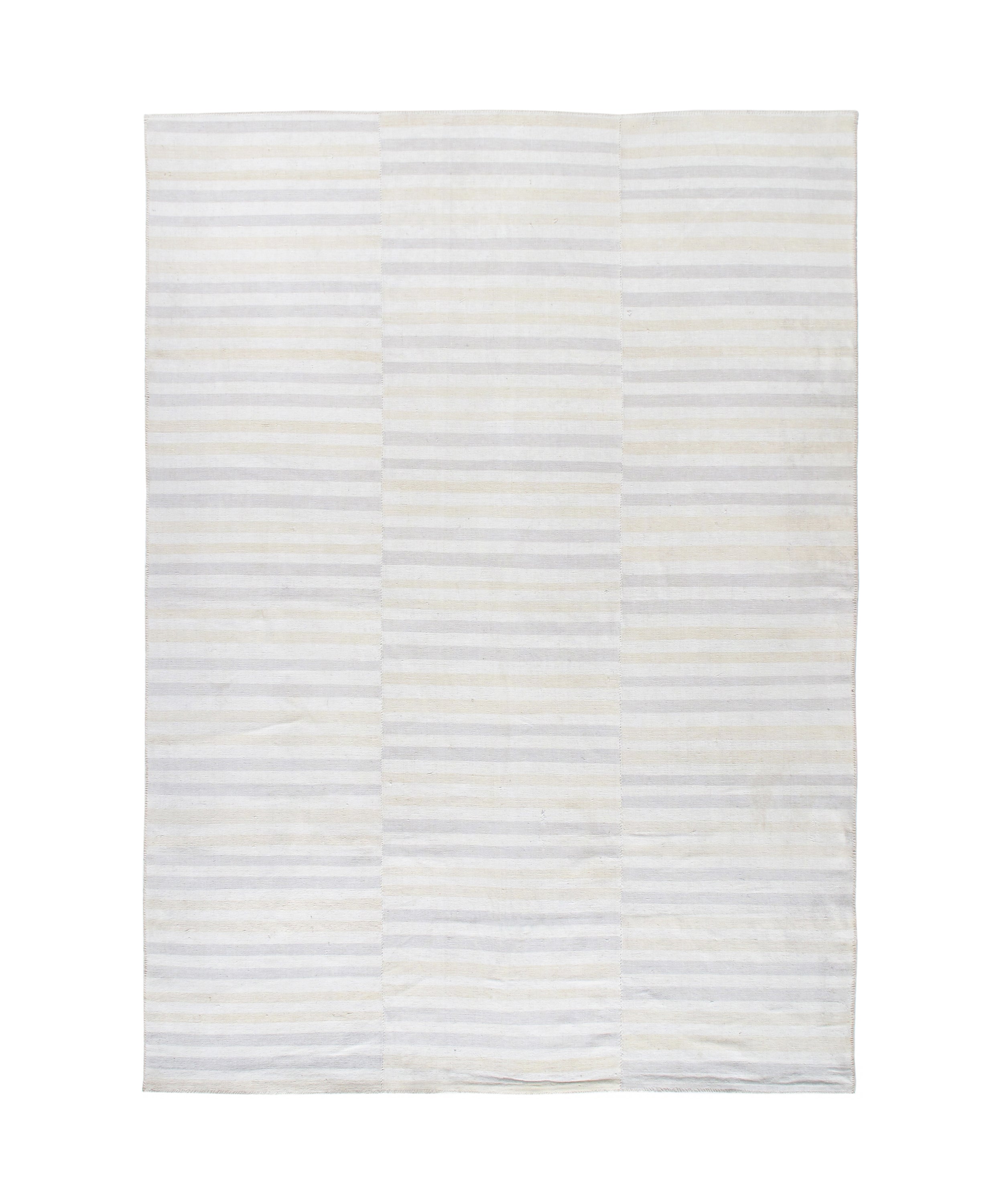 Ivory Flatweave Rug with Subtle Cream and Gray Horizontal Stripes