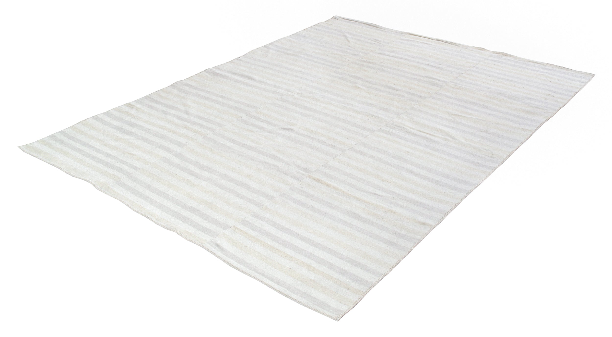 Ivory Flatweave Rug with Subtle Cream and Gray Horizontal Stripes