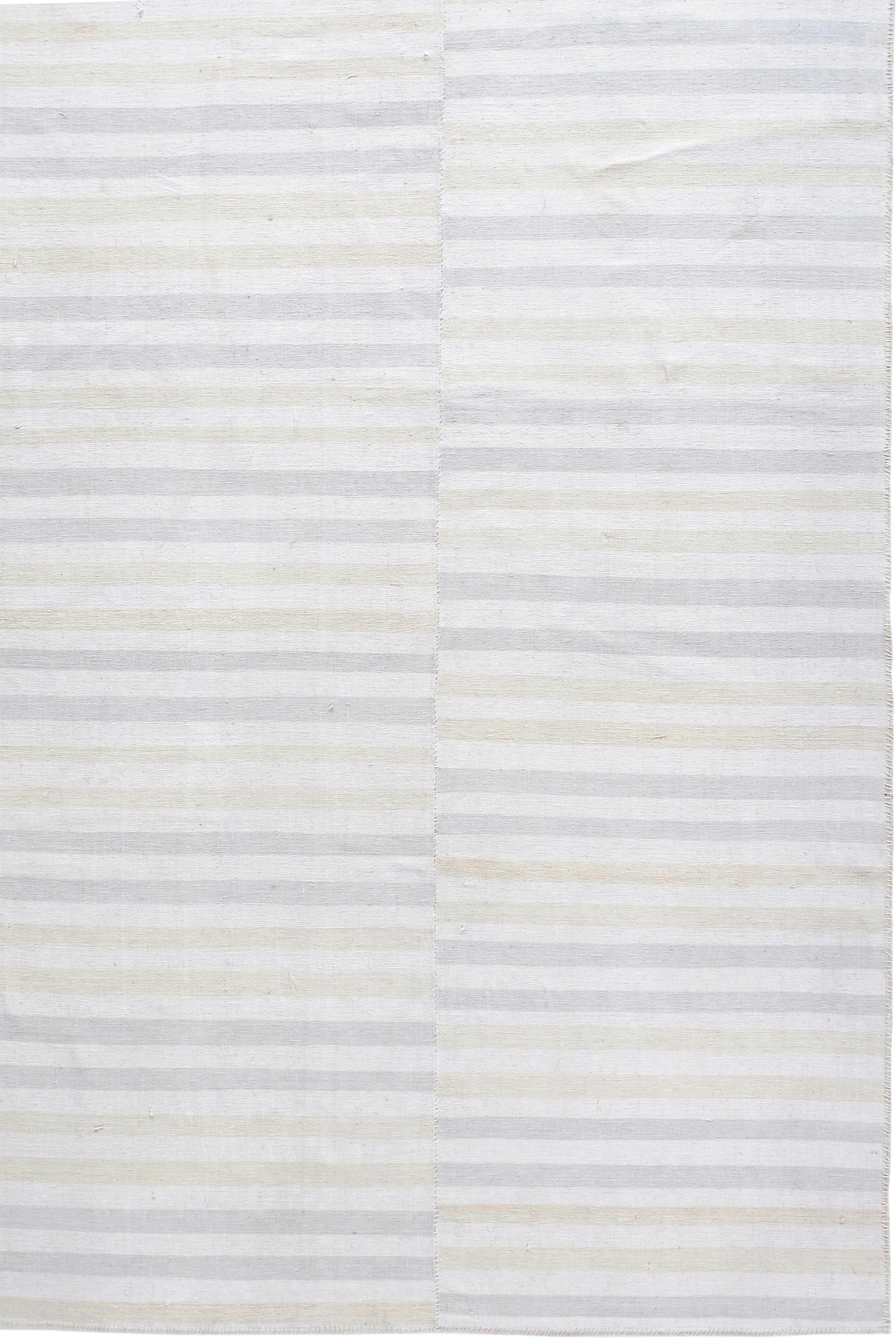 Ivory Flatweave Rug with Subtle Cream and Gray Horizontal Stripes