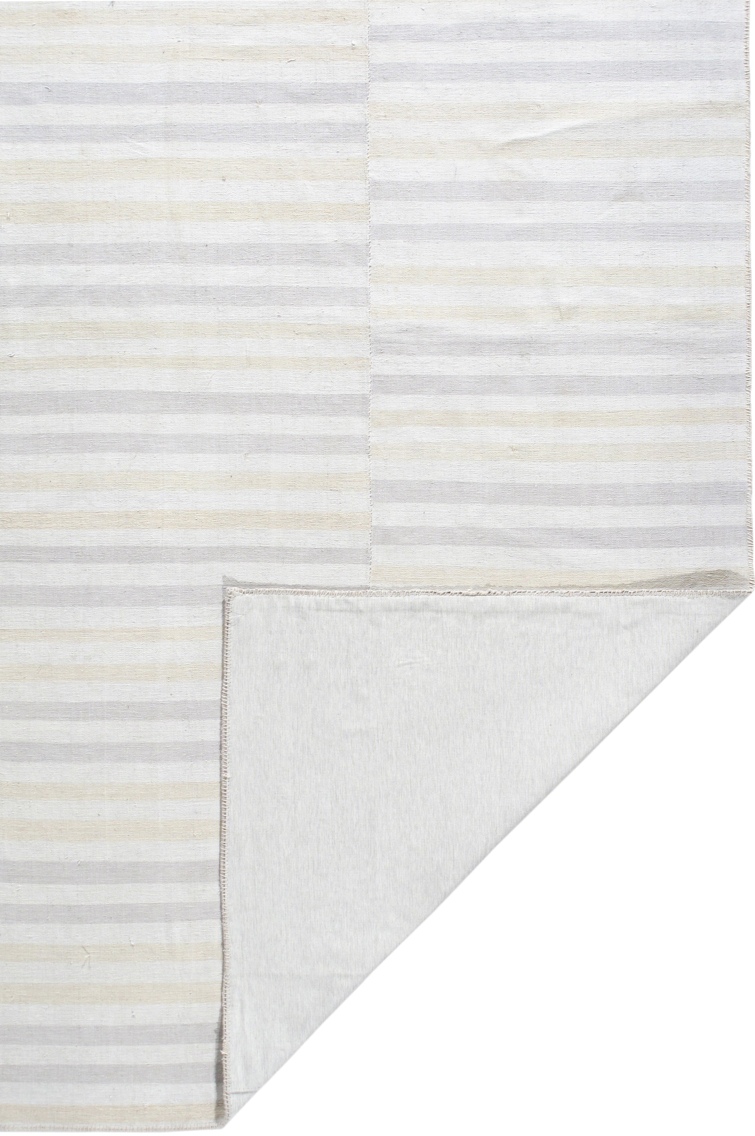 Ivory Flatweave Rug with Subtle Cream and Gray Horizontal Stripes