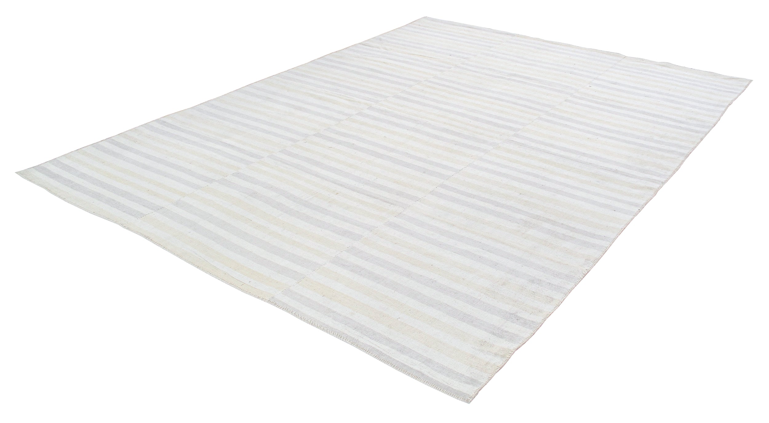 Ivory Flatweave Rug with Subtle Cream and Gray Horizontal Stripes