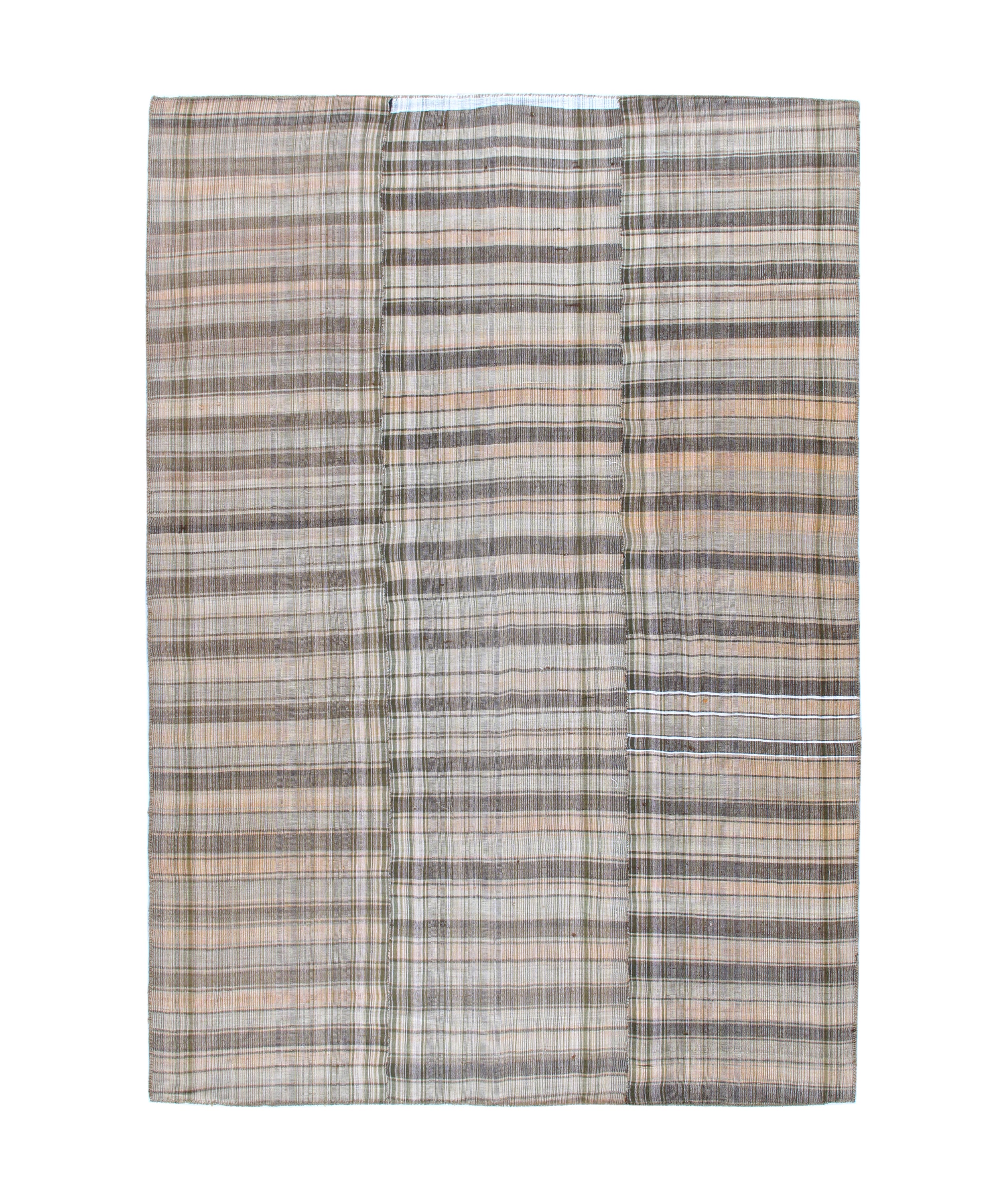 Neutral Flatweave Rug with Organic Plaid Stripe Pattern