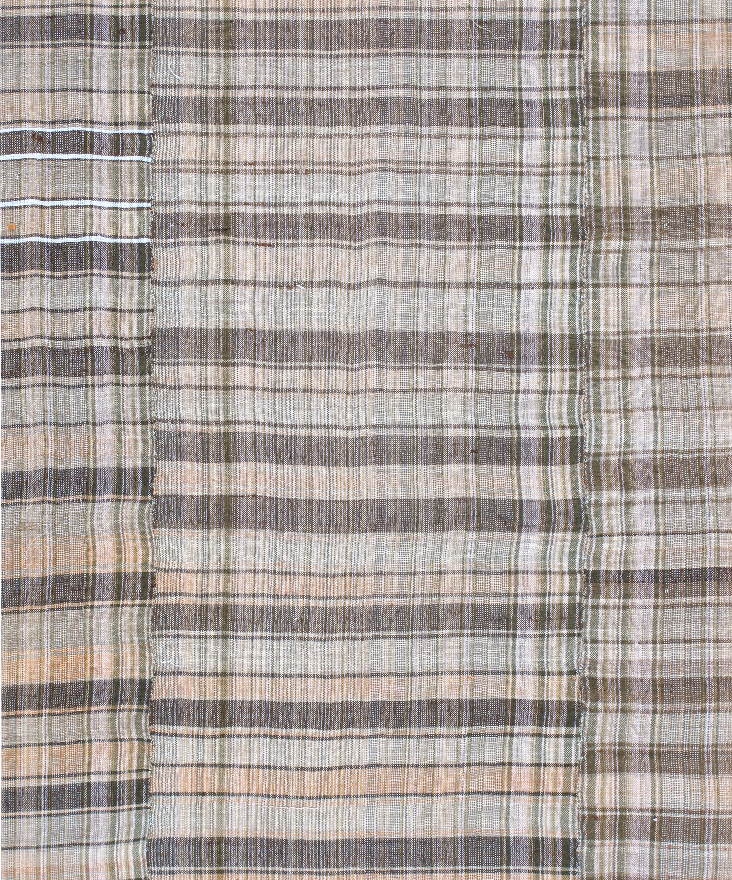 Neutral Flatweave Rug with Organic Plaid Stripe Pattern